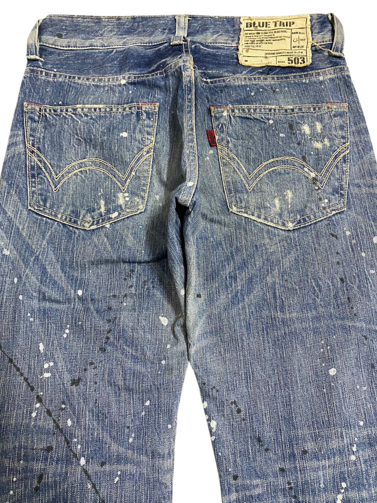 Japanese Brand Vintage Edwin 503 Faded Wash Paint Splatter Distressed Jeans Size US 31 - 4 Thumbnail