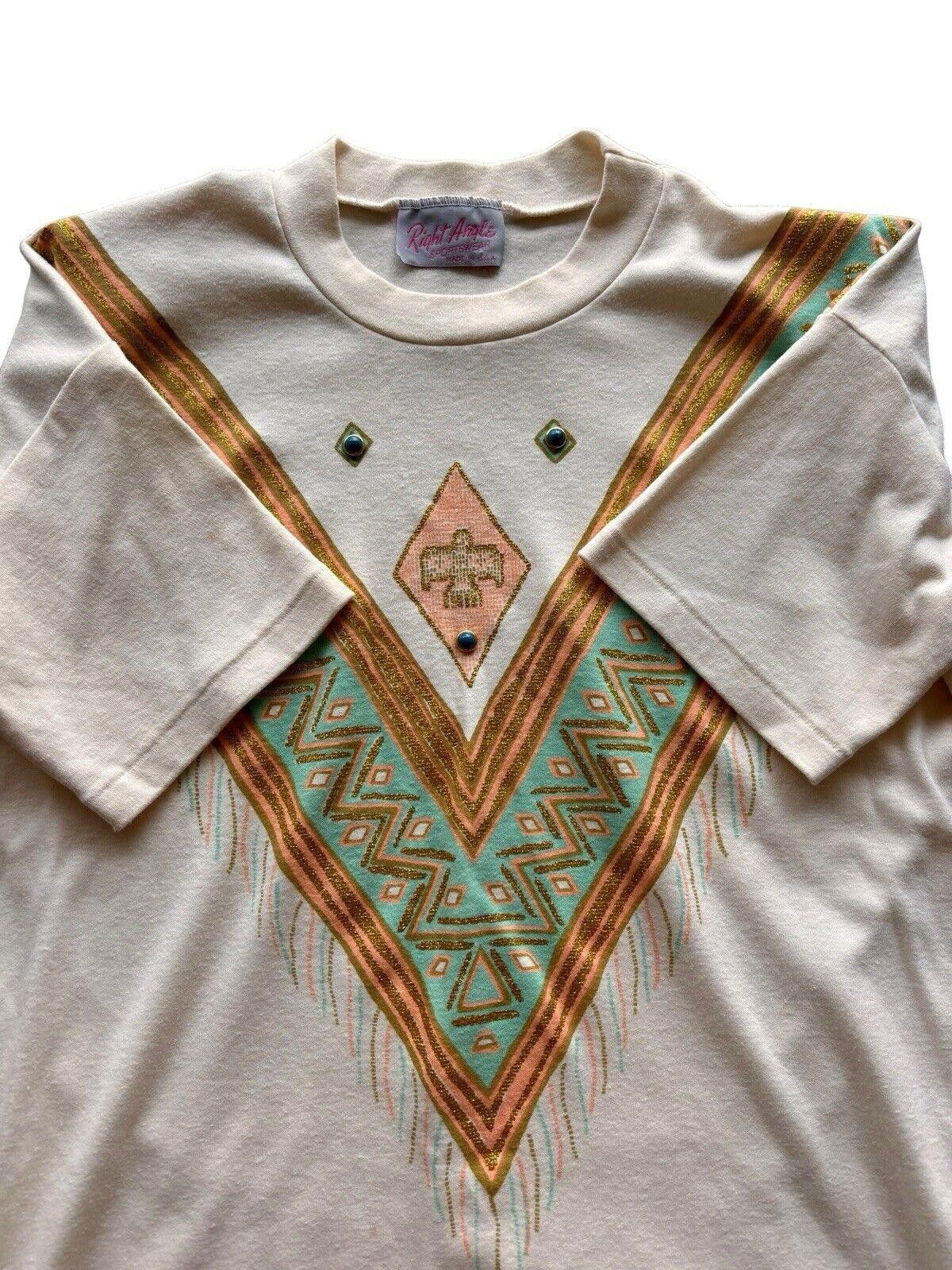 Designer × Vintage Vintage 80s Right Angle Native Art T-shirt Womens Large Size L / US 10 / IT 46 - 2 Thumbnail