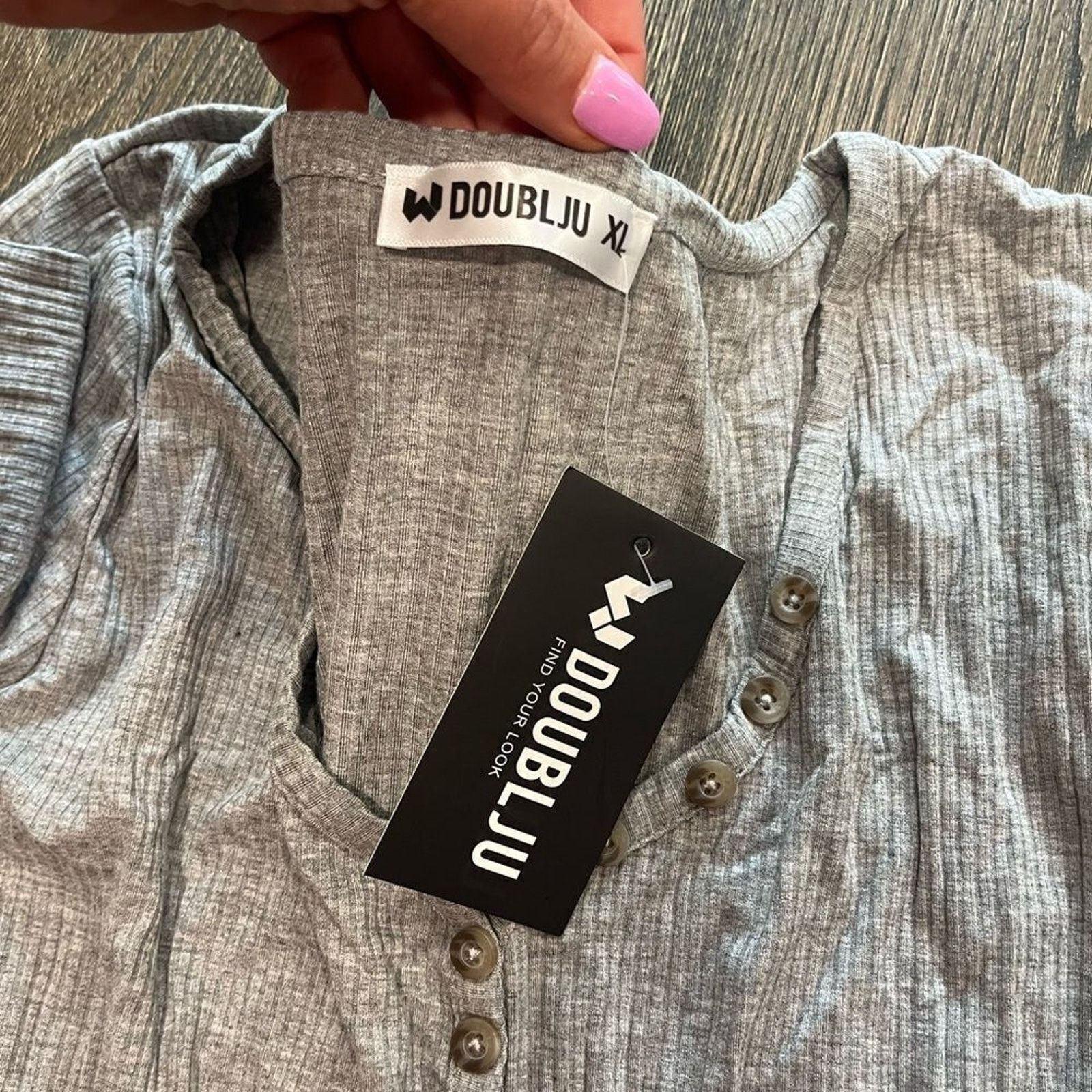 Vintage NWT Doubleju Light Gray Long Sleeve Ribbed Henley Top Siz XL Size XL / US 12-14 / IT 48-50 - 2 Thumbnail