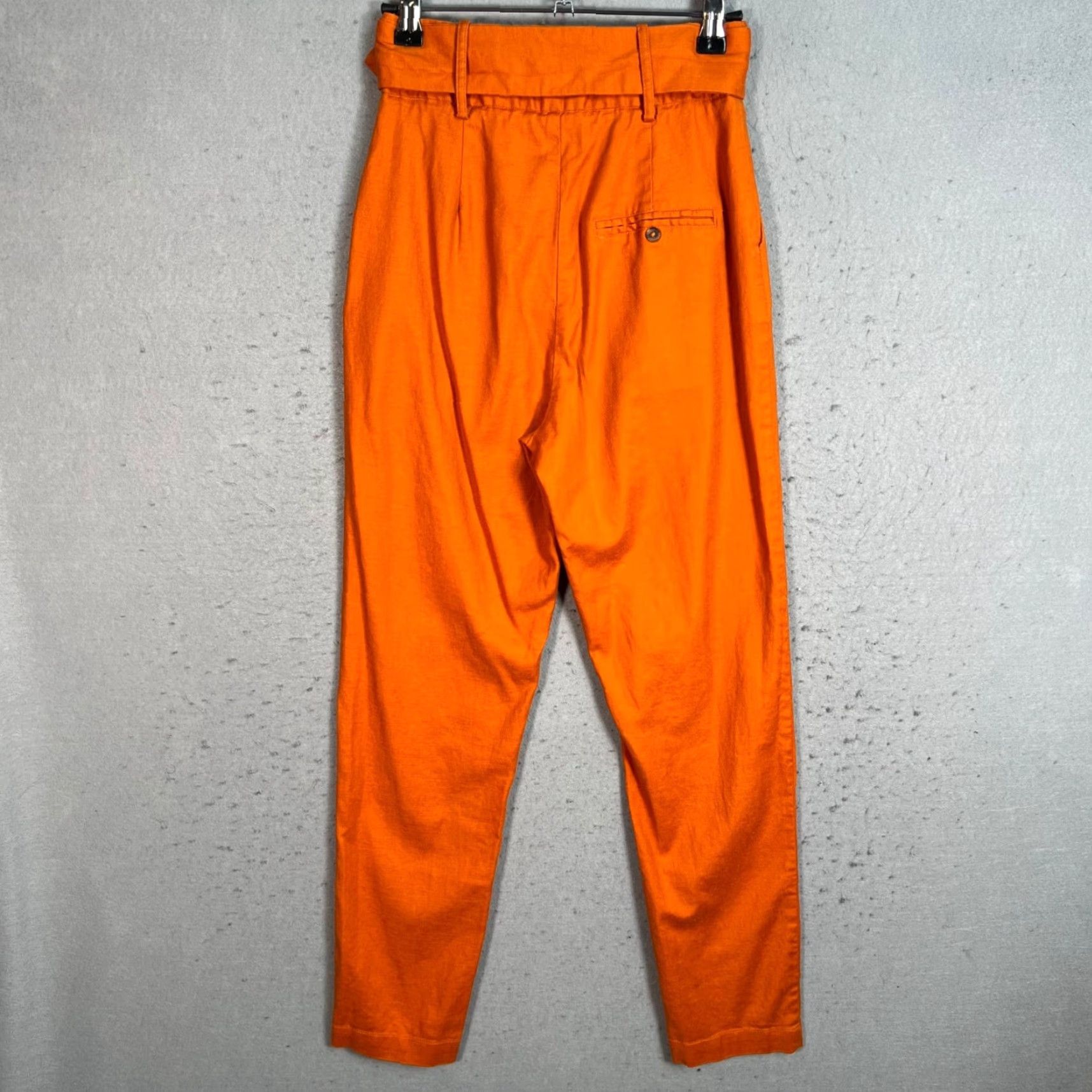 Camila Coelho CAMILA COELHO Women's High-Waisted Tapered Leg Orange Pants 2XS Ankle Linen Viscose Size 24" / US 00 / IT 34 - 2 Thumbnail