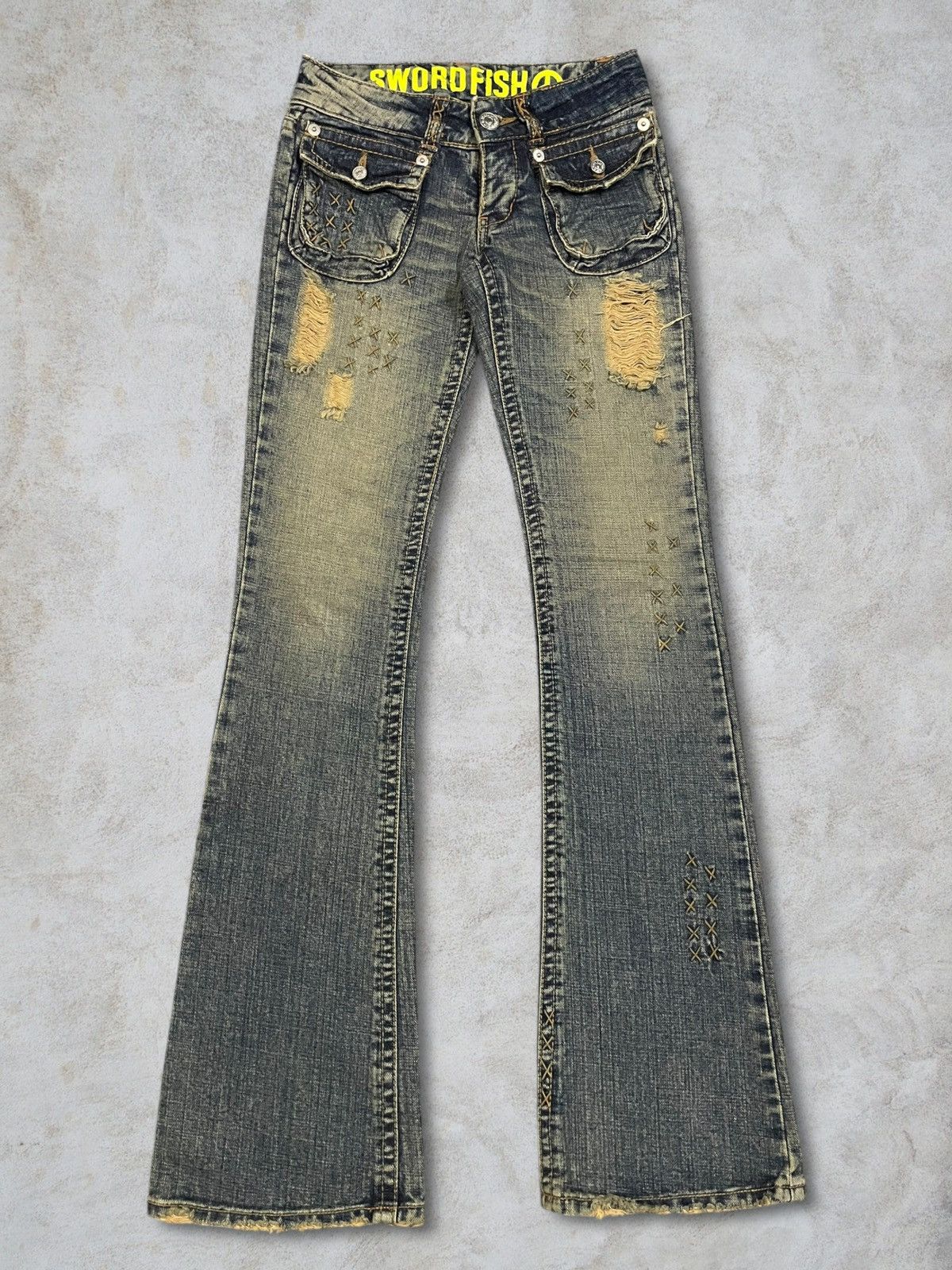 CIVARIZE Japanese Brand Women Punk Bootcut Bush Pants Mud Wash Jeans Size 26" / US 2 / IT 38 - 1 Thumbnail