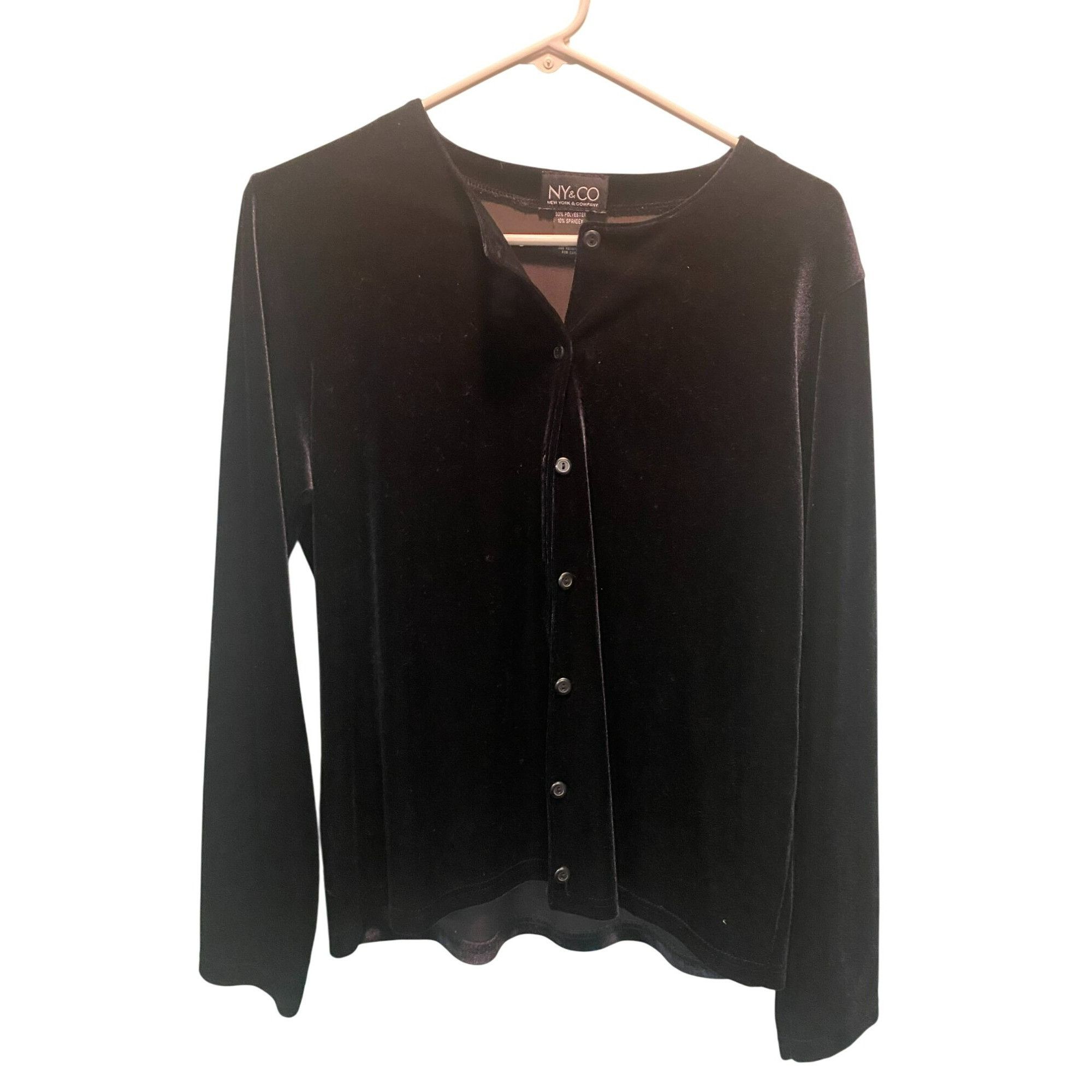 Other NY & Co Black Velvet Button-Up Long Sleeve Cardigan For Wome Size L / US 10 / IT 46 - 1 Thumbnail