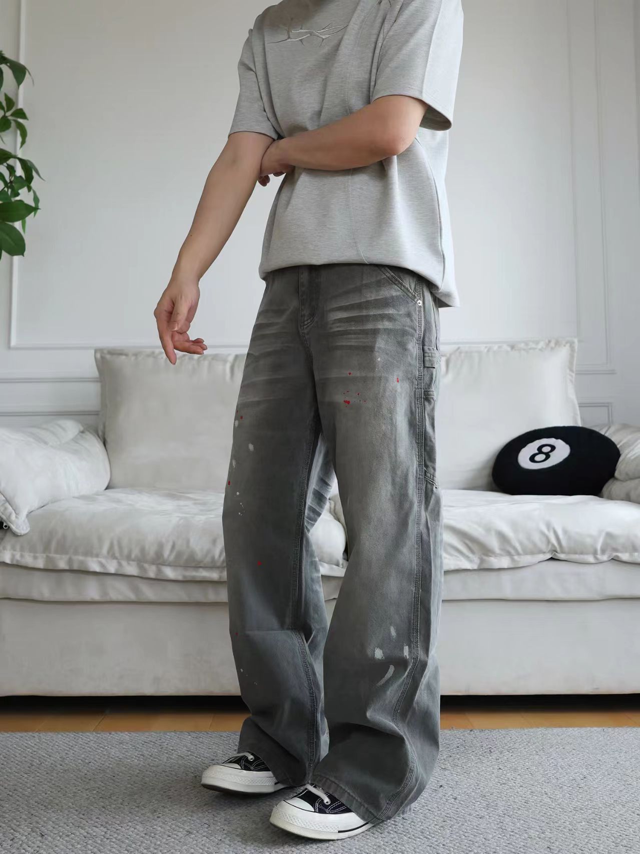 Other Wash-effect gray loose-fit straight-leg work pants Size US 31 - 2 Thumbnail
