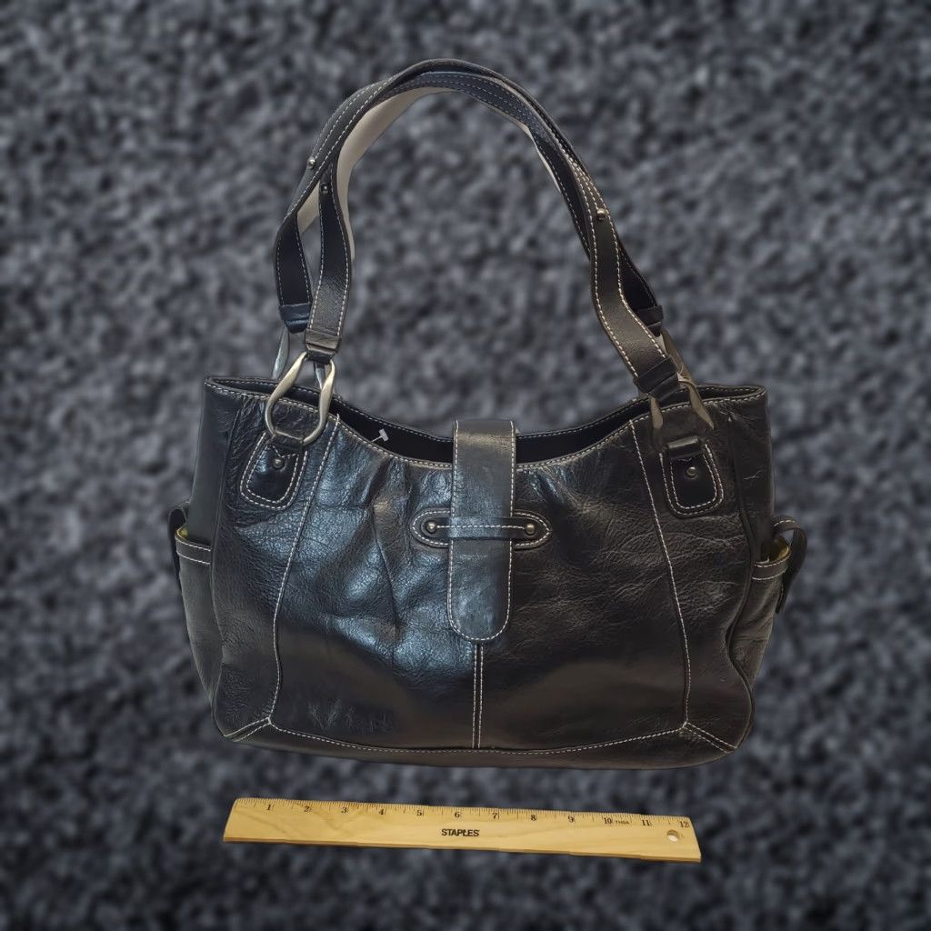 Vintage VINTAGE Franklin Covey Tote Black Leather Organizer Purse Bag Handbag Women Large 10x14 Magnetic Size ONE SIZE - 1 Thumbnail