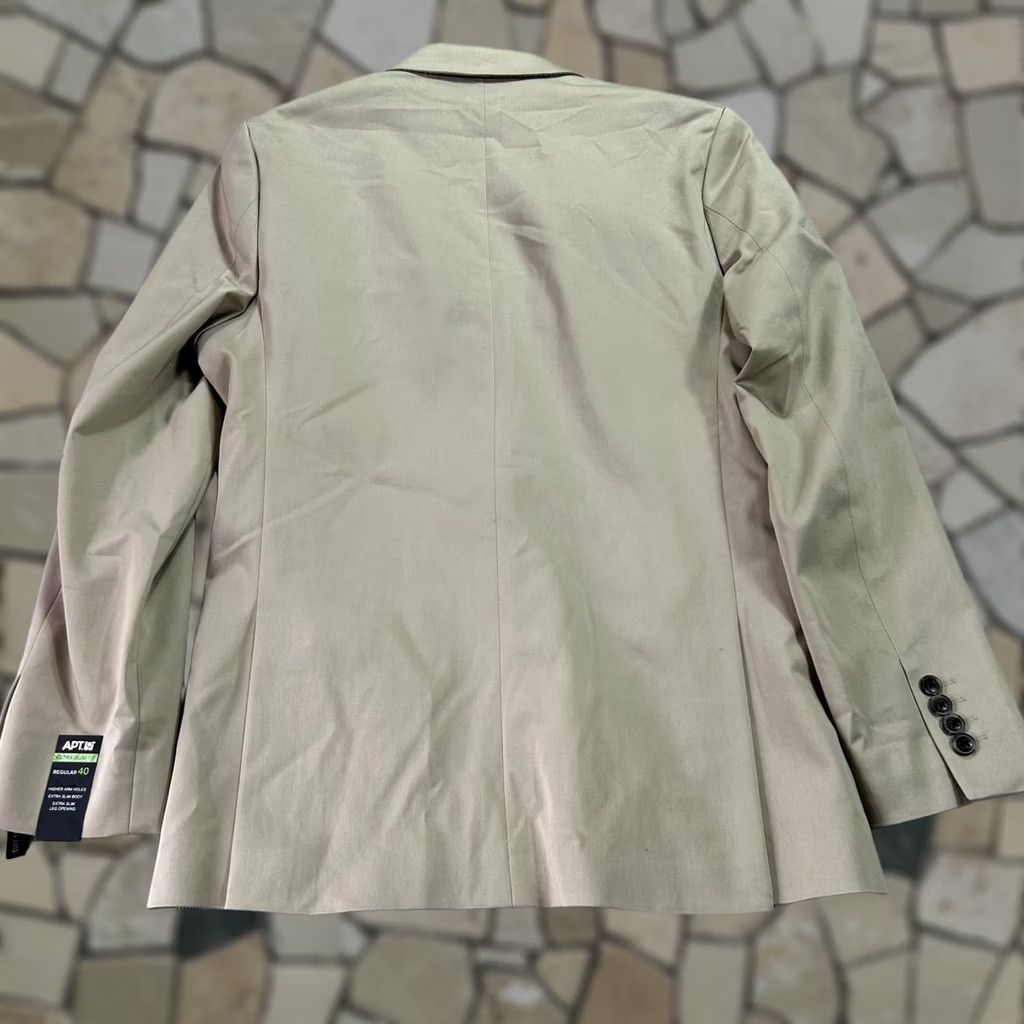 Apt. 9 Apt 9 Suit Jacket Mens 40 Beige Cotton Polyester Spandex Extra-Slim Fit Regular Notch Lapel Four-Button 2 Piece Formal Business Wedding Capable Spring Size 40R - 1 Thumbnail