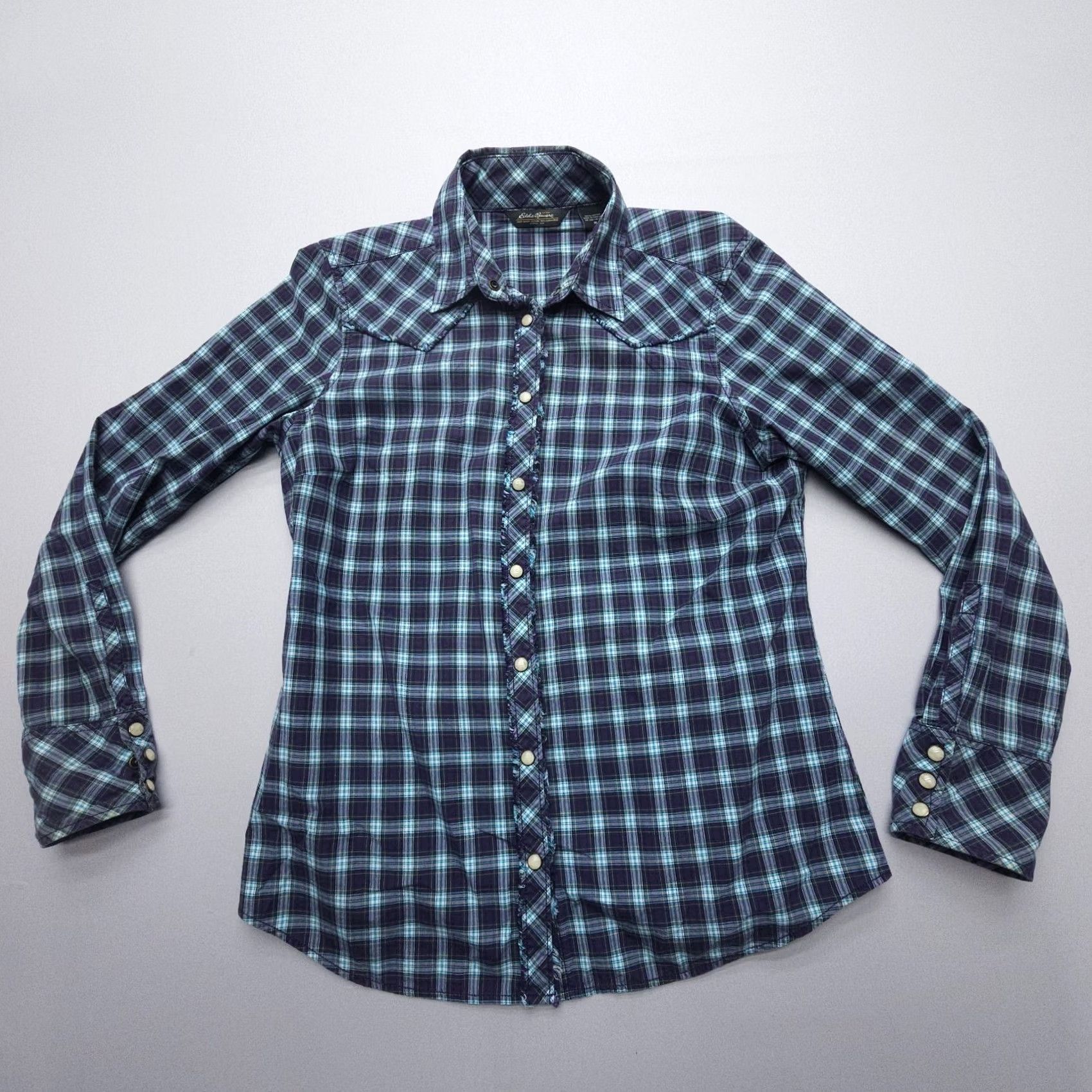 Eddie Bauer Eddie Bauer Shirt Womens Medium Plaid Western Fringe Long Sleeve Button-Up Pearl Snap Off? Size M / US 6-8 / IT 42-44 - 2 Thumbnail