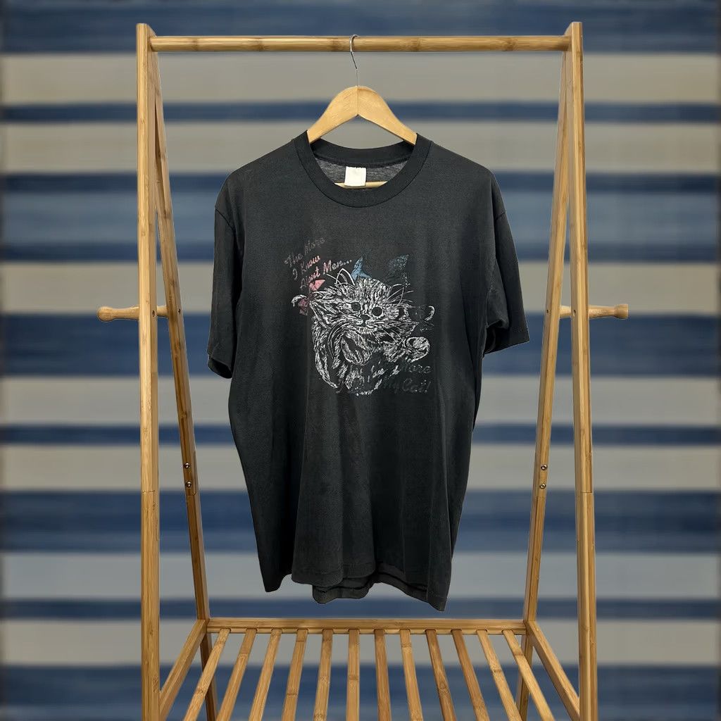 Vintage VINTAGE Cat T-Shirt XL Men The More I Like Cats The More I Know About Men Faded Thin Worn Black Size US XL / EU 56 / 4 - 1 Thumbnail