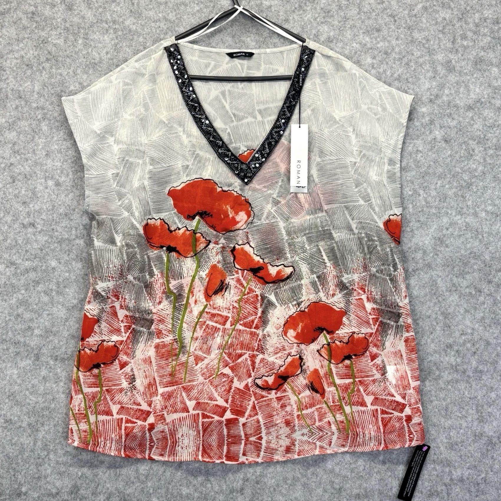 Vintage Roman Draped Overlay Top Orange Mix Women’s Sequin BNWT UK12 Size XL / US 12-14 / IT 48-50 - 2 Thumbnail
