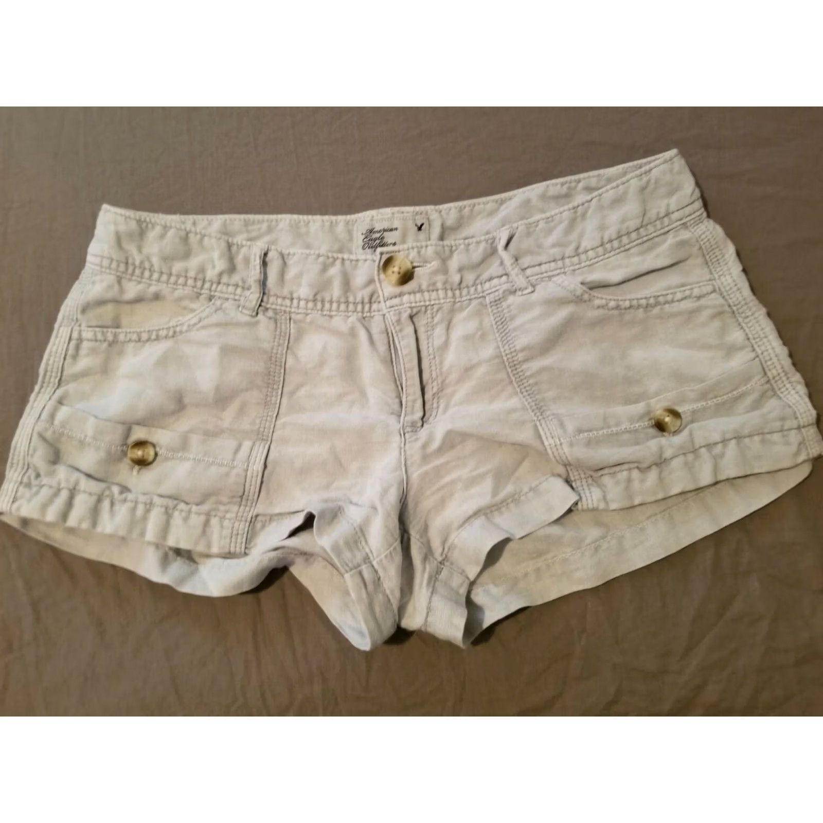 American Eagle Outfitters VINTAGE Womens American Eagle Outfitters Linen Shorts 2 Khaki Chino Beige 2 Womens Seasoned? Size 26" / US 2 / IT 38 - 3 Thumbnail