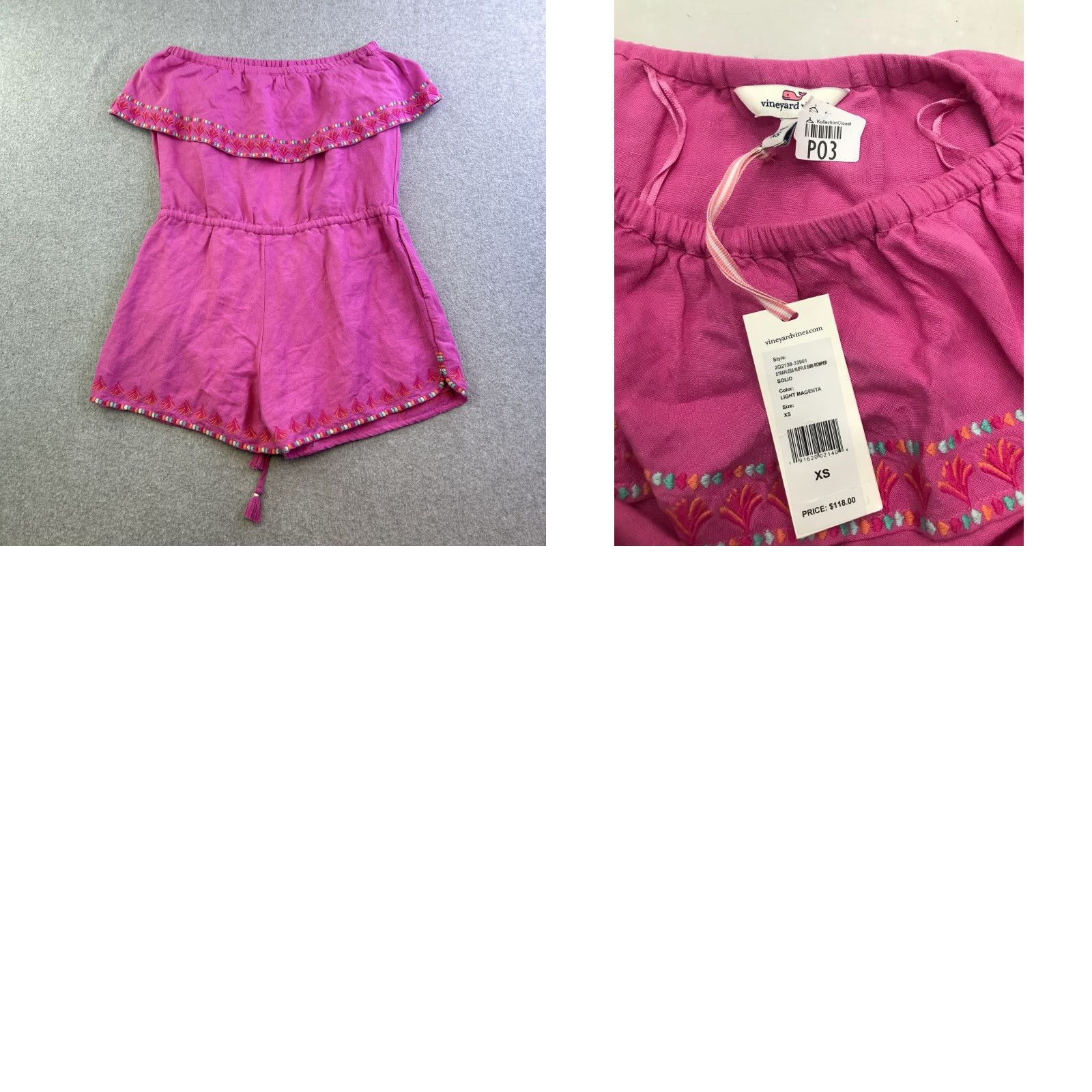 Vineyard Vines Vineyard Vines Strapless Ruffle Romper Womens XS Pink Magenta NWT Size 26" / US 2 / IT 38 - 9 Thumbnail