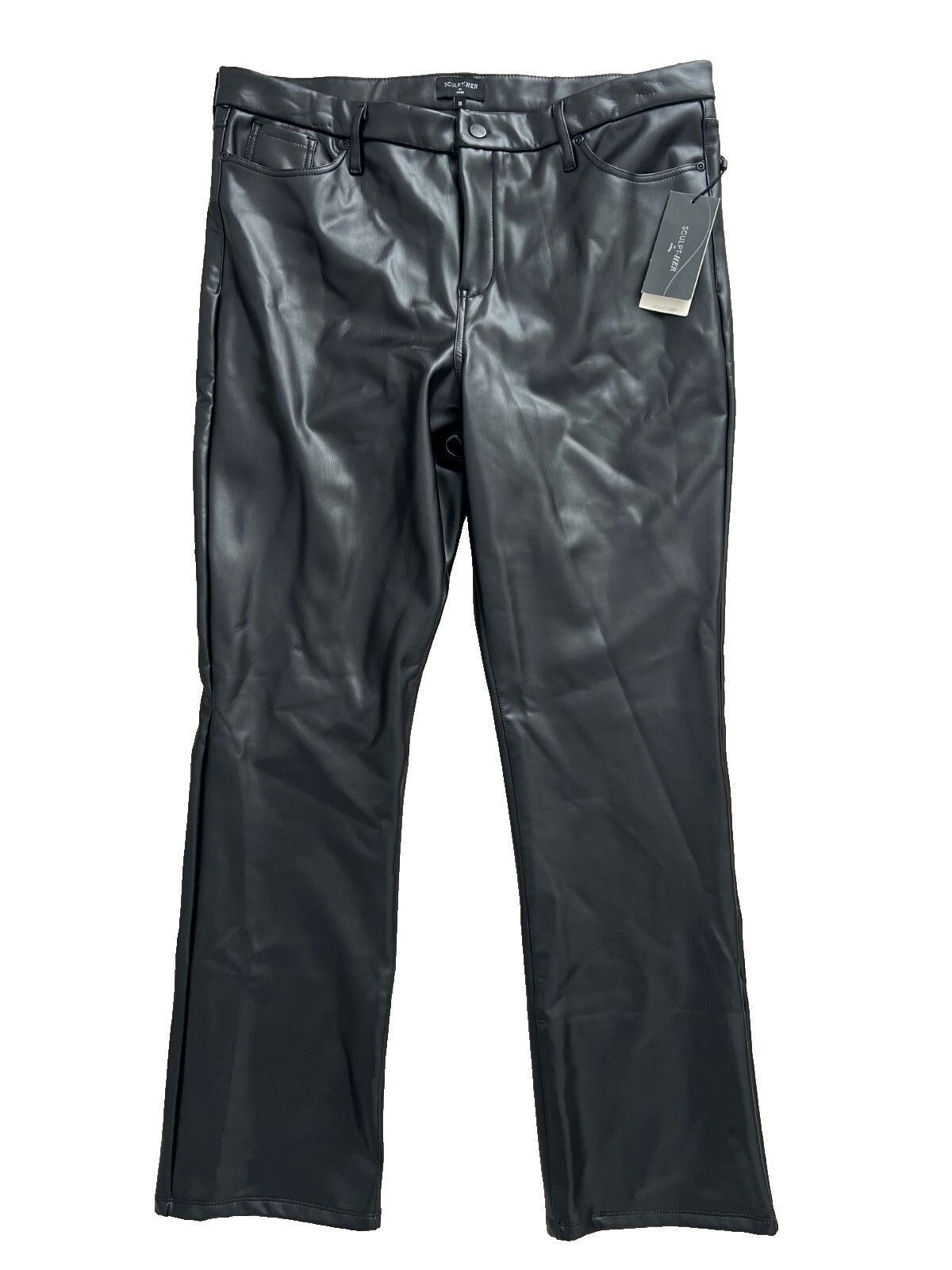 NYDJ Marilyn Faux Leather Straight Leg Pants in Black ( 18 )