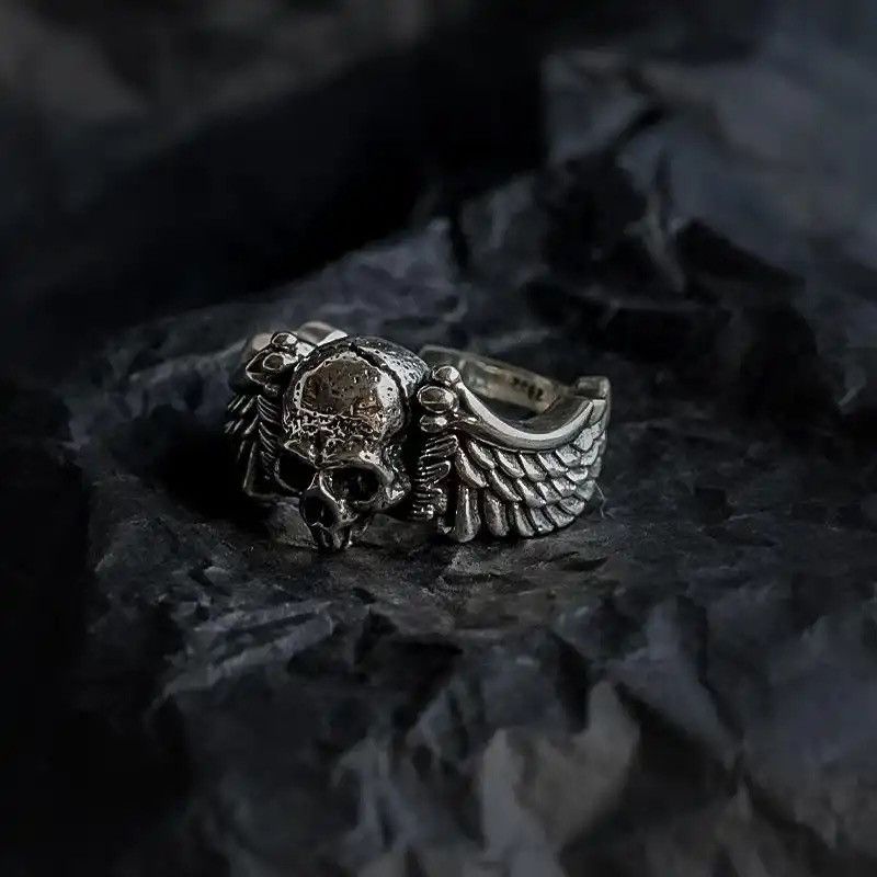 Other Ring Unisex Retro Vintage Wings Skull Head Opening Ring Size ONE SIZE - 2 Thumbnail