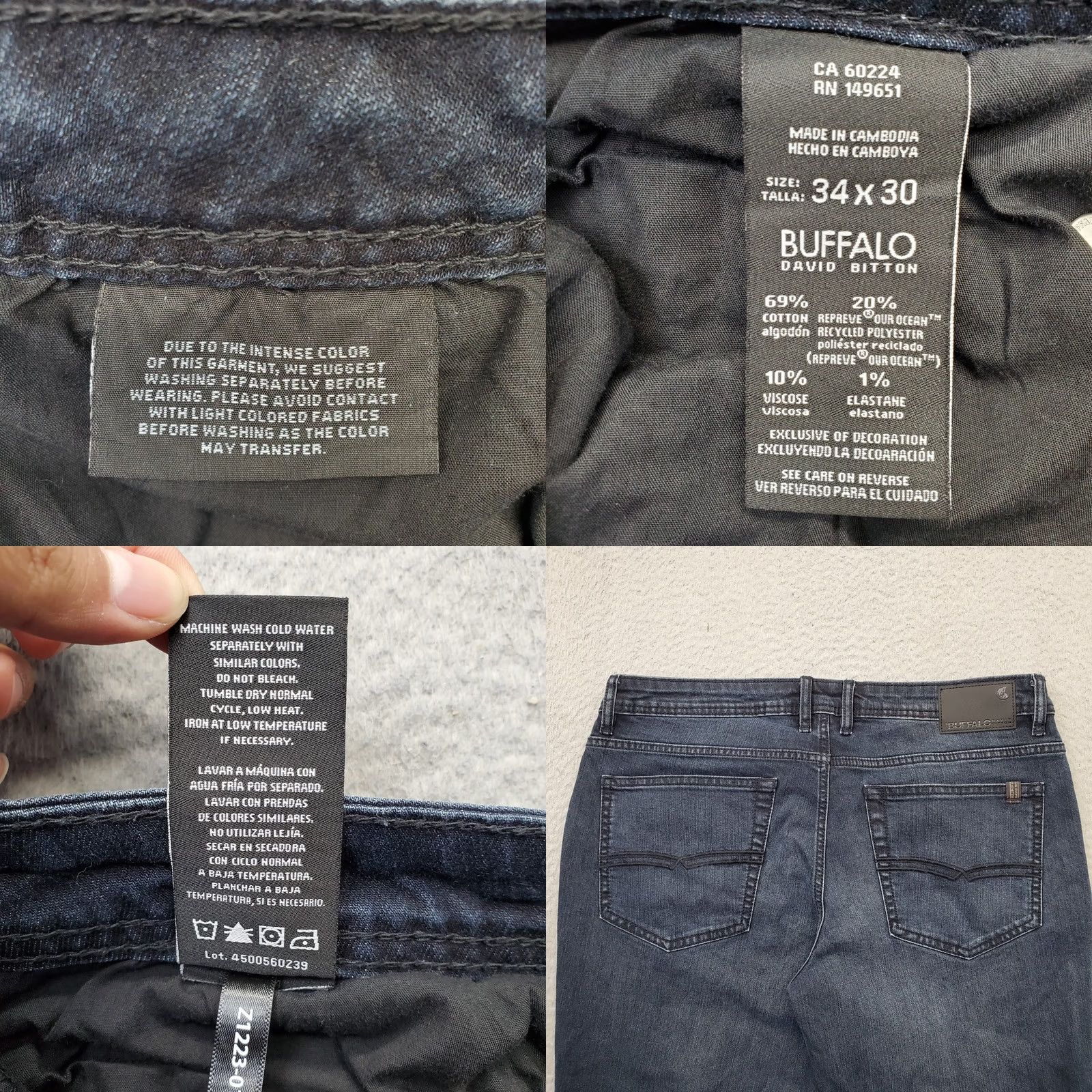 Buffalo David Bitton Buffalo Mens Jeans Buffalo Jackson Slim Straight Jeans Mens 34x30 Blue Denim Dark Wash Pant Size US 34 / EU 50 - 8 Thumbnail