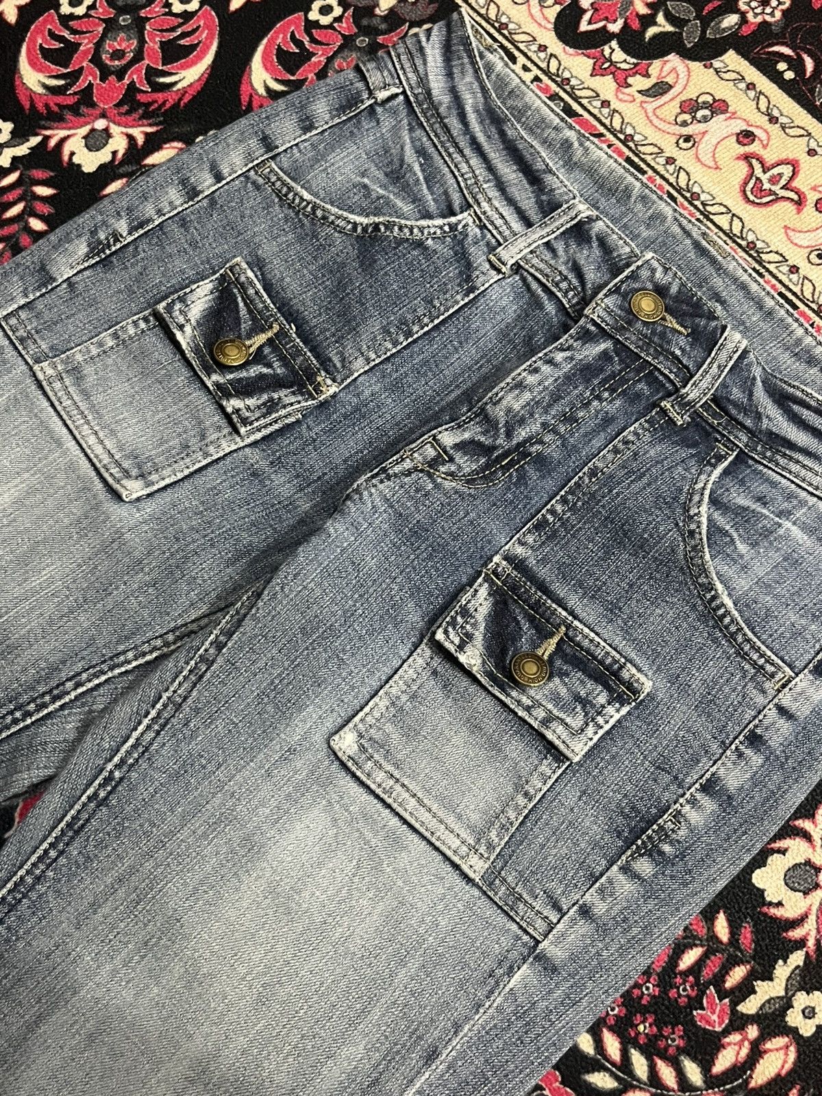 If Six Was Nine ⚡️Flare⚡️Vintage Japanese Blue Washed Bush Pant Frayed Jeans Size US 28 / EU 44 - 5 Thumbnail