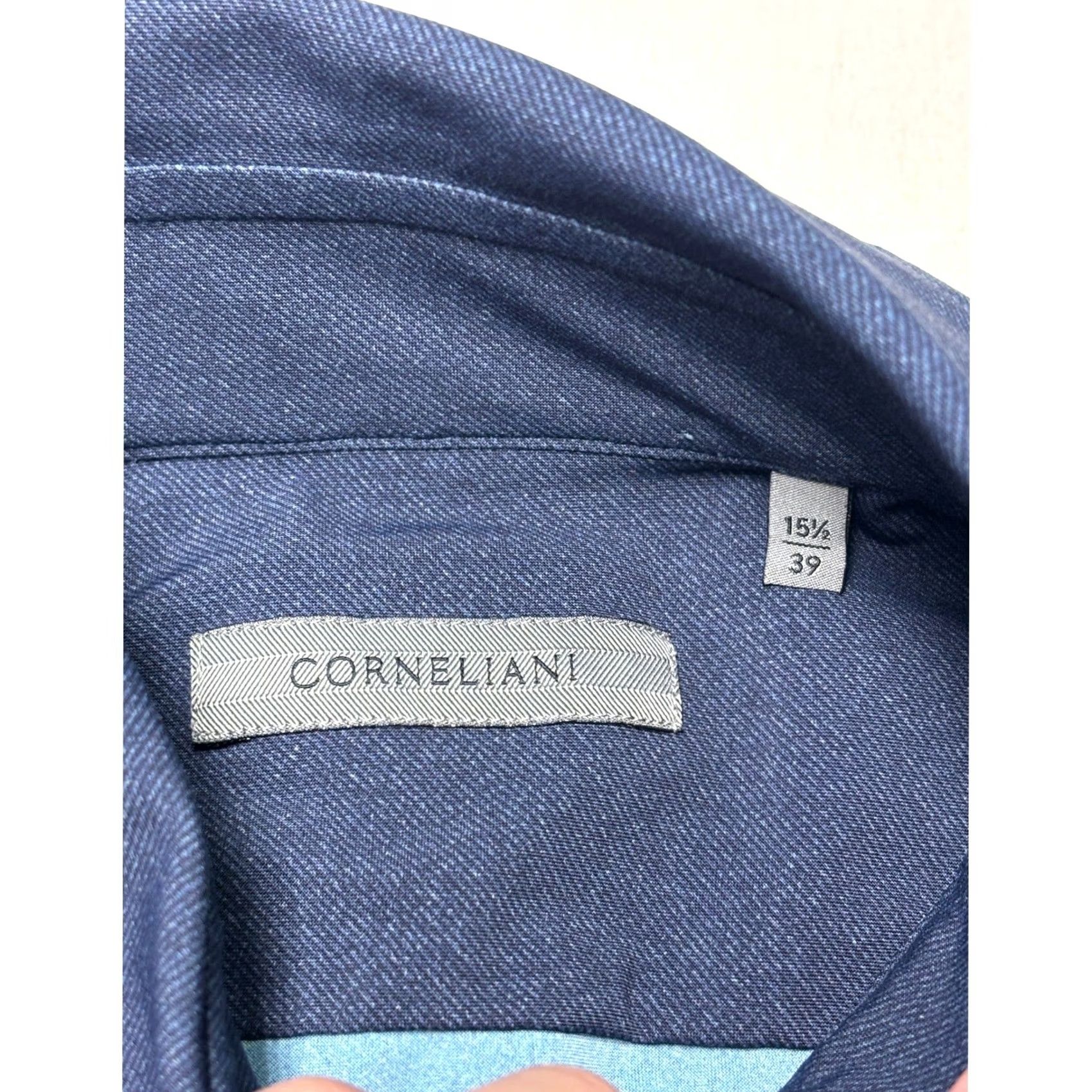 Corneliani Corneliani Mens Navy Blue Textured Stretch Button Down Shirt Size 15.5 39 Size US L / EU 52-54 / 3 - 4 Thumbnail