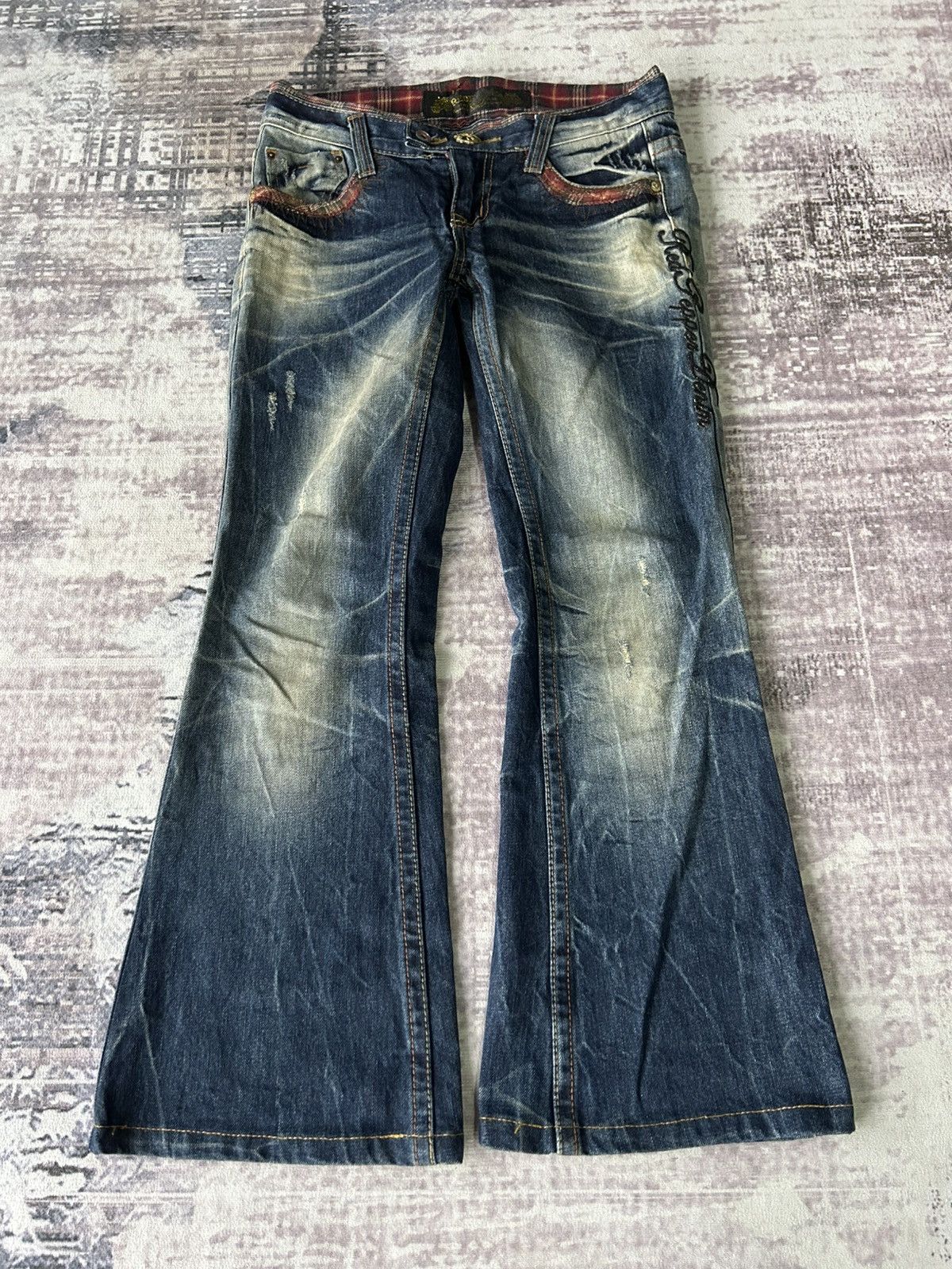Ed Hardy Red Pepper Flared Punk Skull Jeans Size 29" - 2 Thumbnail