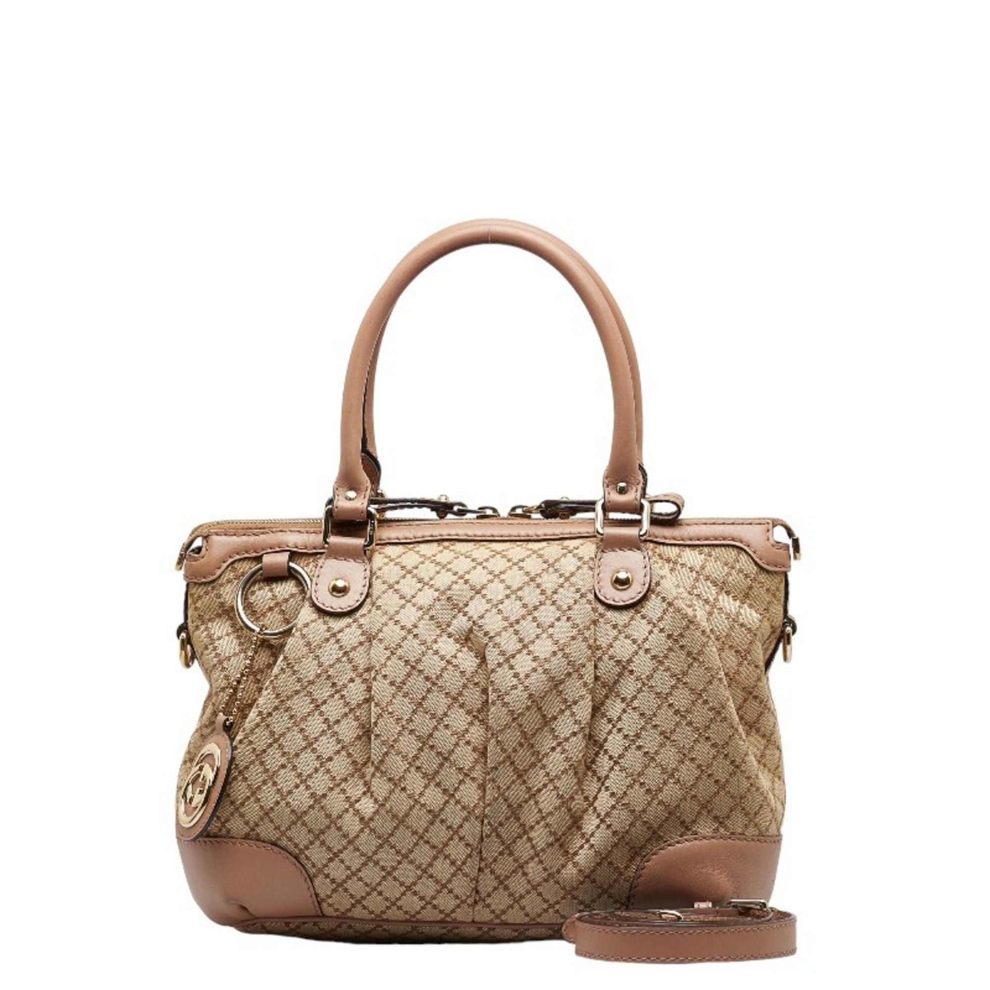image of Gucci Diamante Sookie Handbag Shoulder Bag 247902 Beige Pink Canvas Leather Women's in White