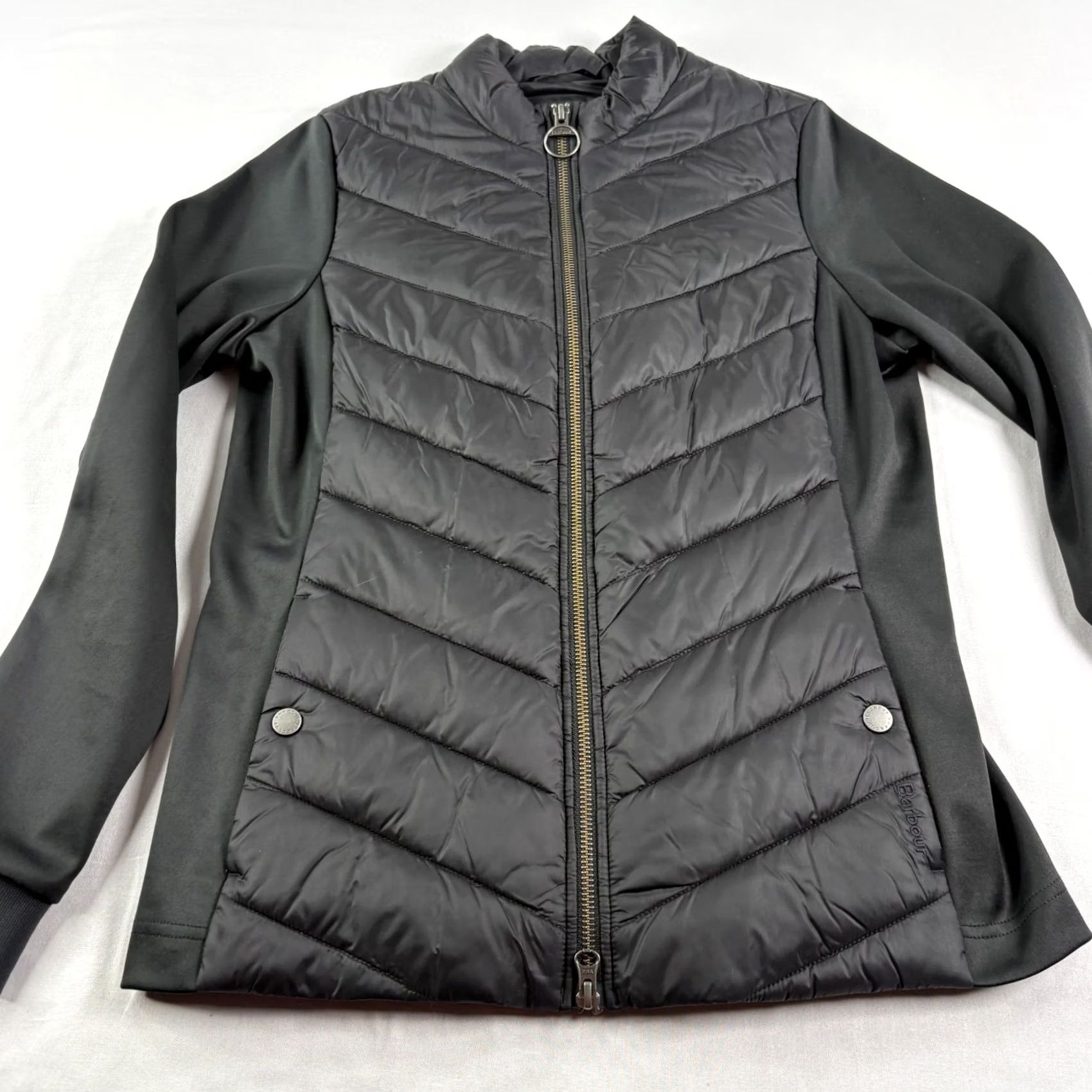 Barbour VINTAGE Barbour Jacket Womens Size 6 Black Quilted Hargate Sweat Full Zip Coat Size M / US 6-8 / IT 42-44 - 3 Thumbnail