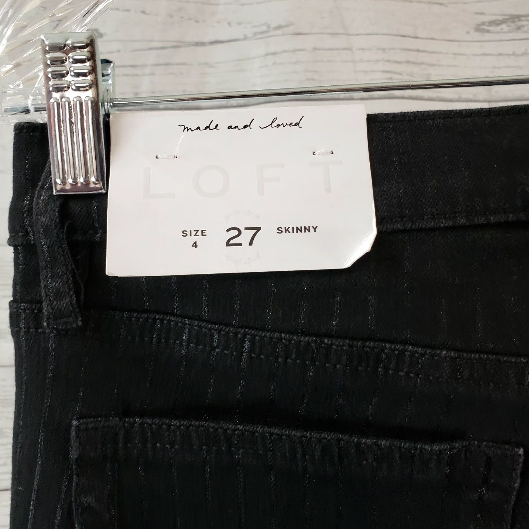 Loft LOFT Ann Taylor Womens Skinny Jeans Sz 4 Black Stripes Mid Rise Cotton Blend Size 27" / US 4 / IT 40 - 6 Thumbnail