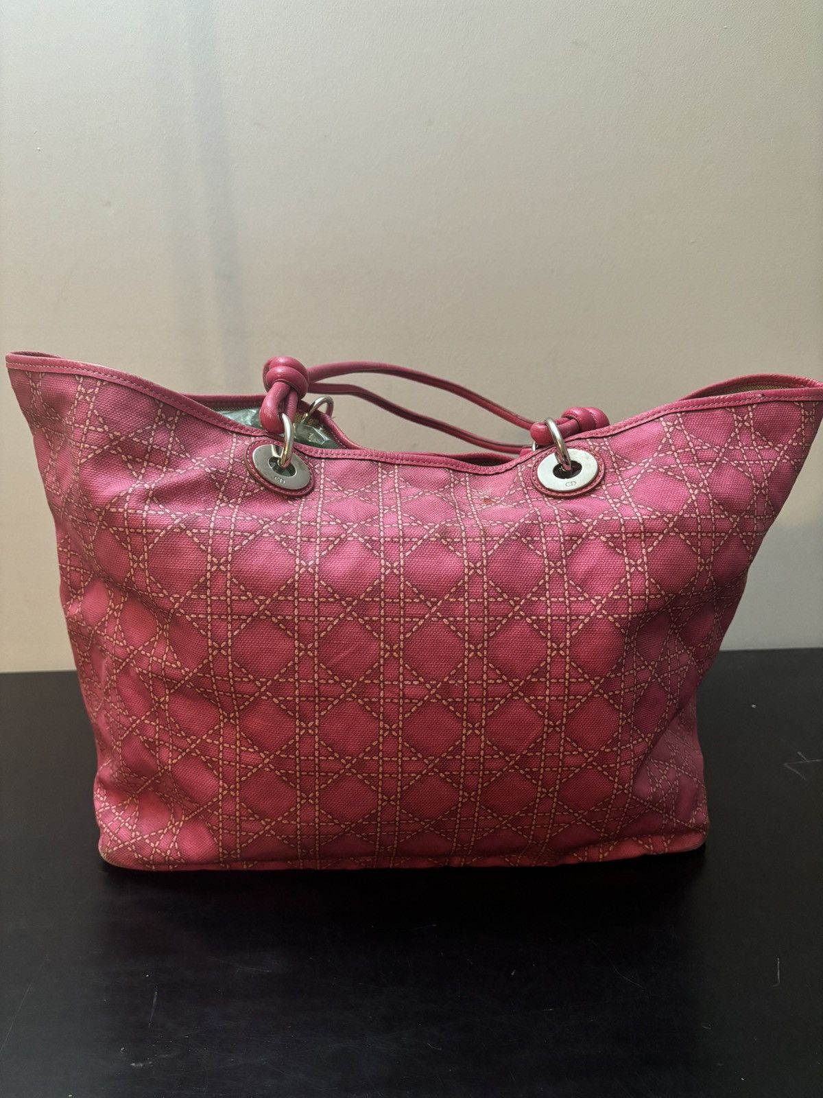 Christian Dior Lady Dior Cannage Print Canvas Tote Bag Pink