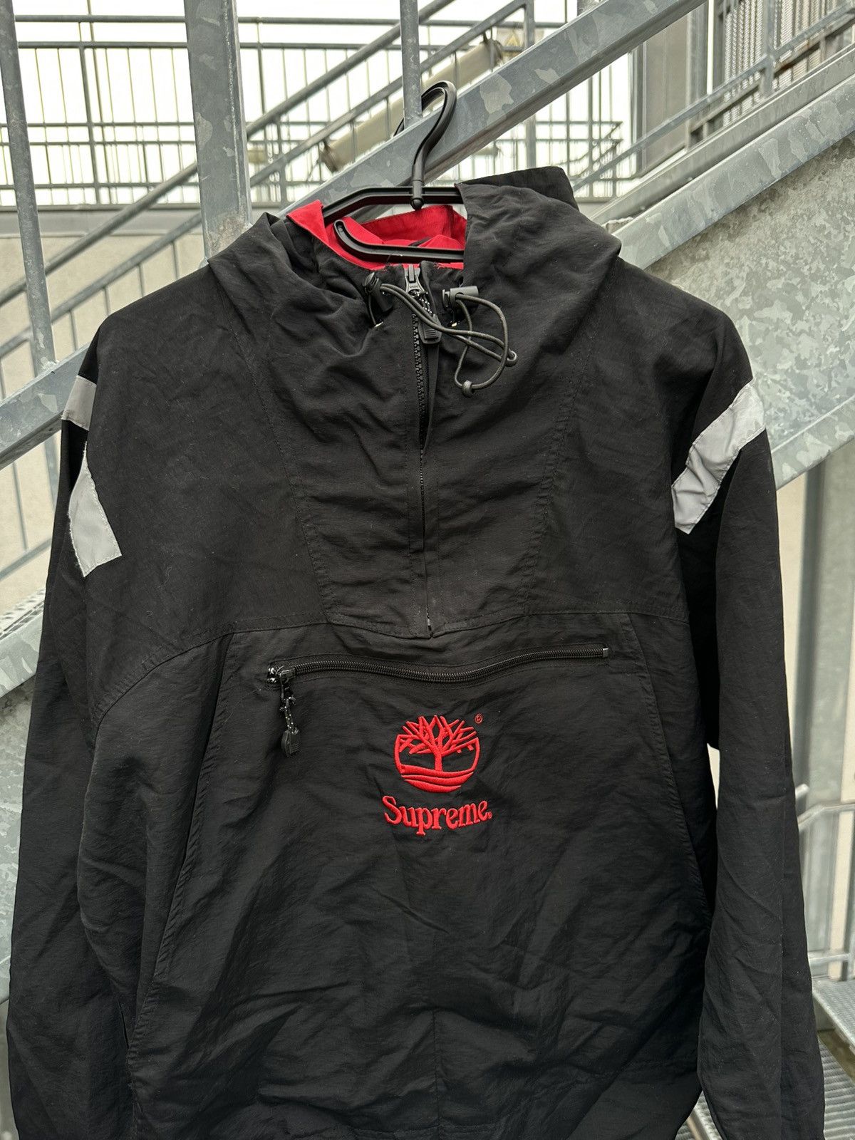 Timberland x Supreme SS21 Reflective Anorak Jacket Black Red