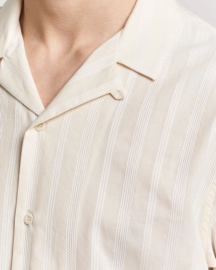 Sunspel Men’s S/S Embroidered Stripe Shirt in Ecru Size US M / EU 48-50 / 2 - 10 Thumbnail