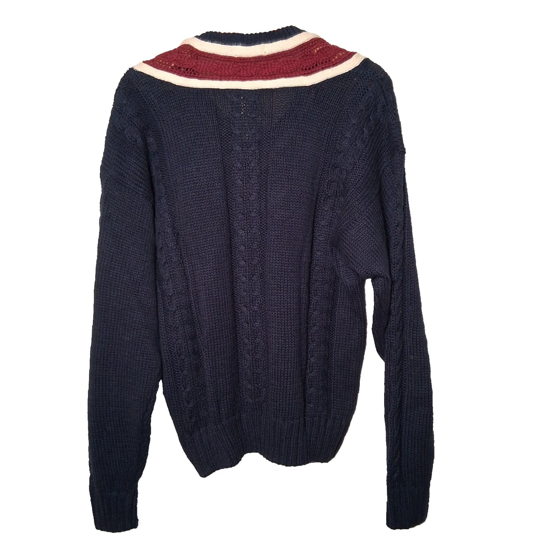 Vintage VINTAGE Stefano Sweater, Cable-Knit, V Neck, Blue, L, Men, 90s Preppy Academia, Navy Maroon, Pullover, Regular Fit Size US L / EU 52-54 / 3 - 2 Thumbnail