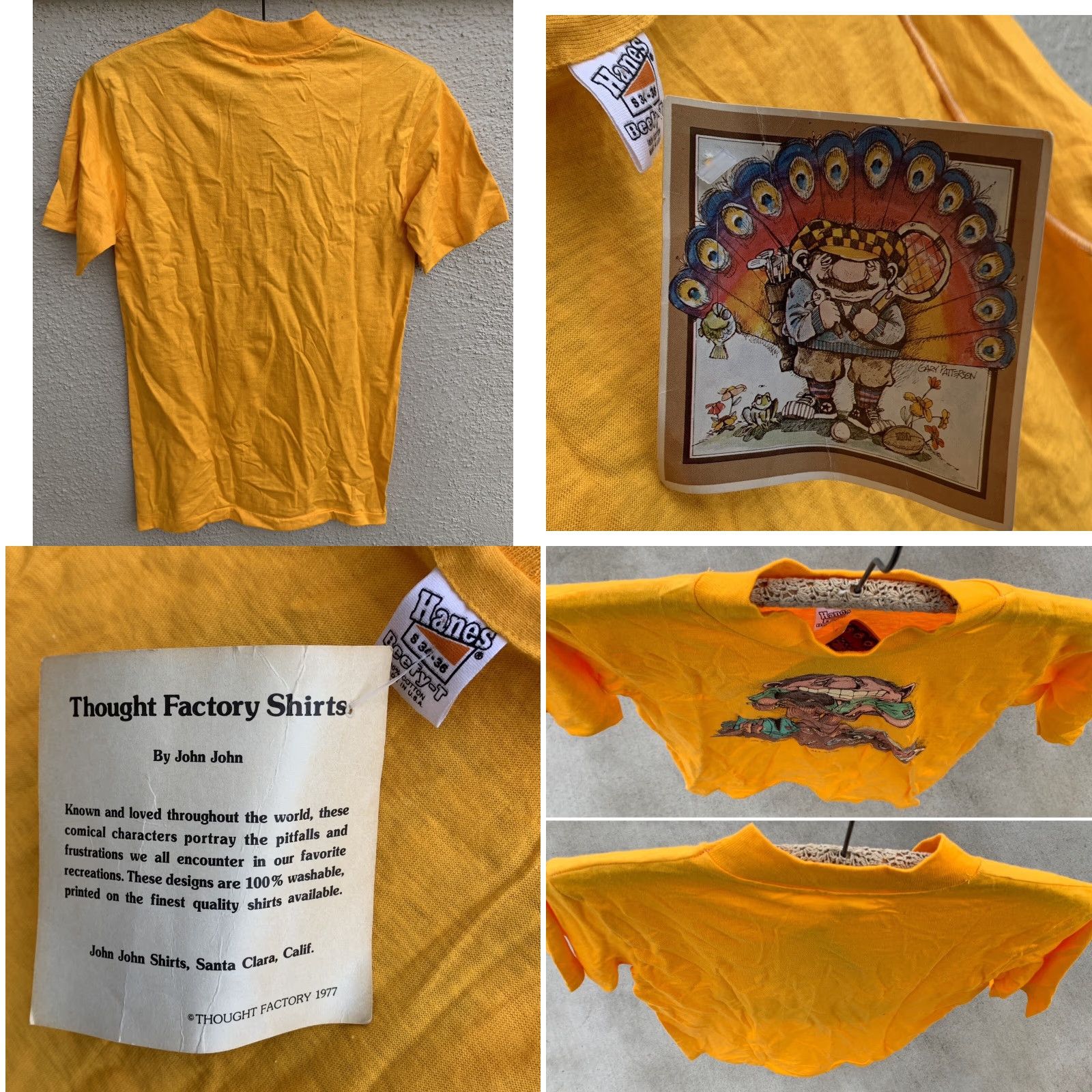 Hanes VINTAGE Hanes T-Shirt 70s 1970s Gary Patterson All Star Bowling Theme Short Sleeve Yellow Mens S Size US S / EU 44-46 / 1 - 8 Thumbnail