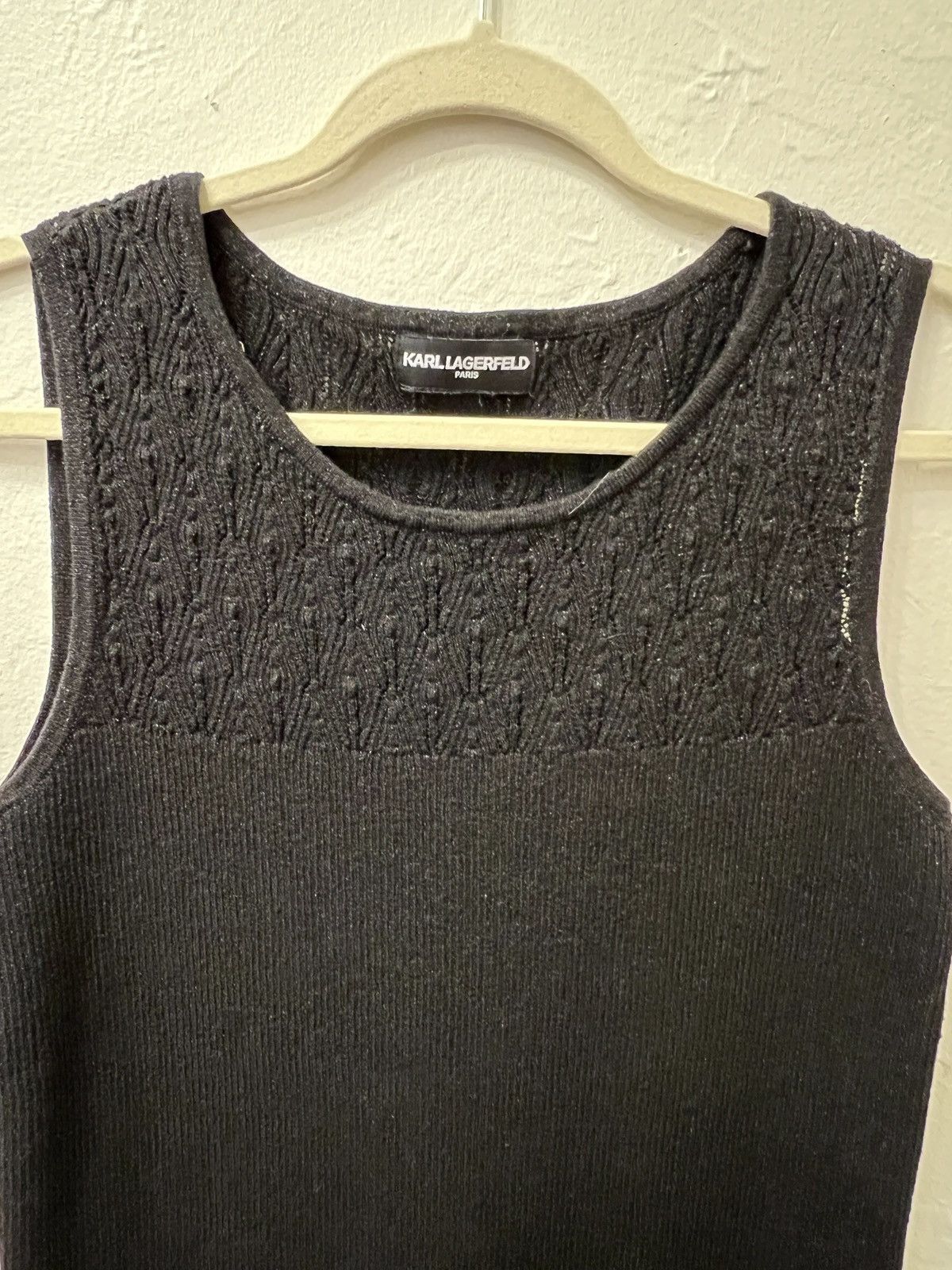 Karl Lagerfeld Black Pointelle Knit Sleeveless Sweater Size XL / US 12-14 / IT 48-50 - 2 Thumbnail
