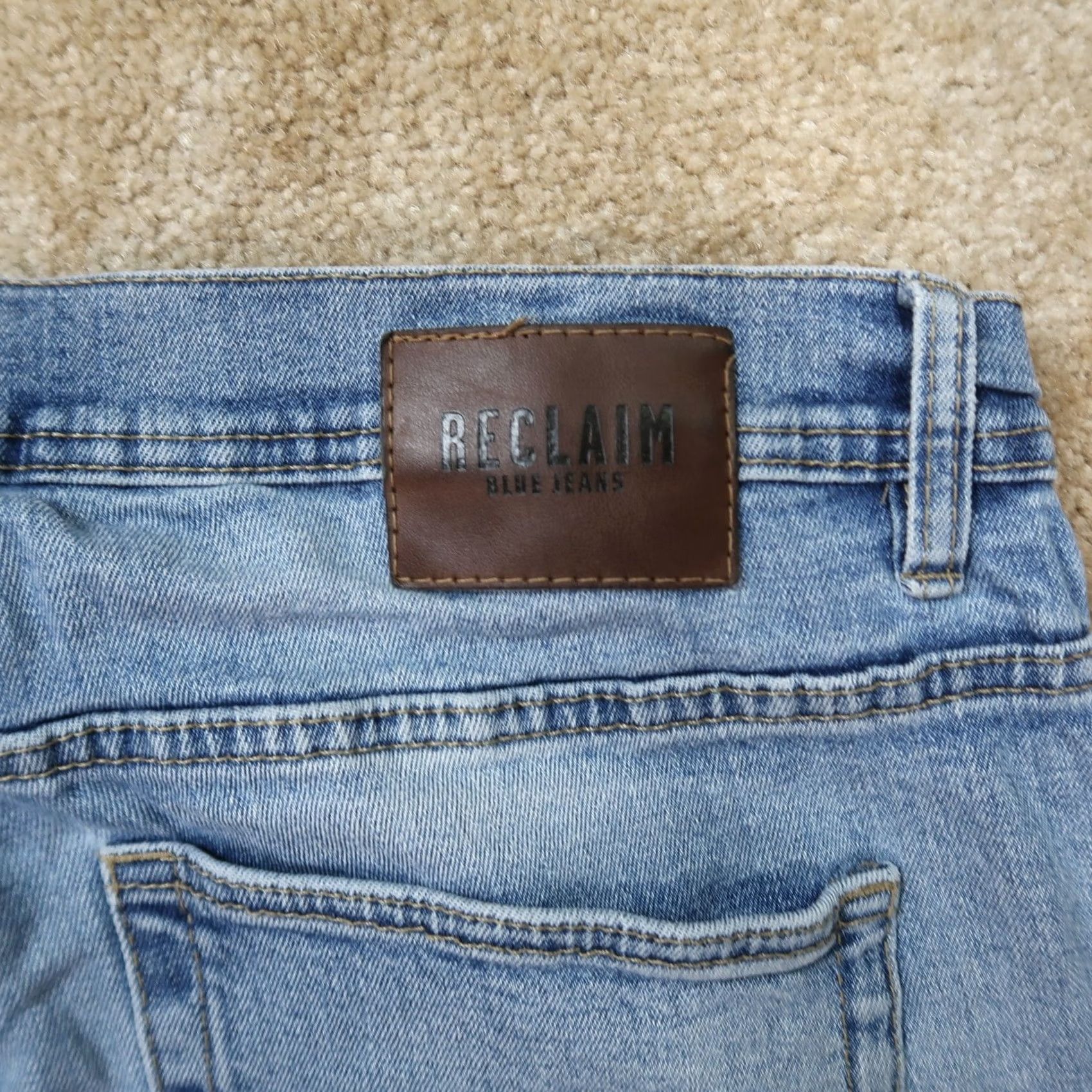 Denime Reclaim Jeans Regular Straight Men 36x34 Denim Blue Stretch Cotton Blend 5-Pocket Zipper Belt Loops Logo Distressed Light Wash Mens Size US 36 / EU 52 - 5 Thumbnail