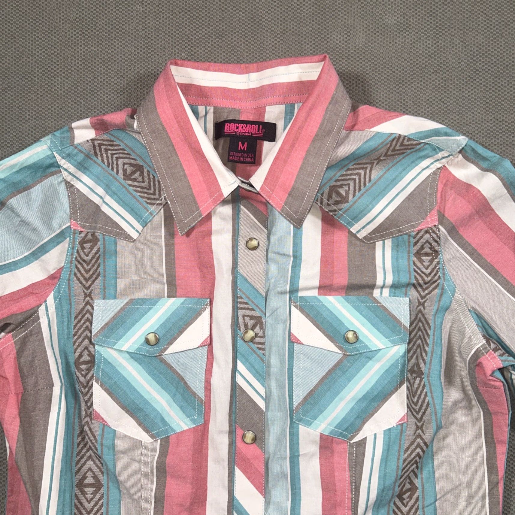 Denime Rock & Roll Denim Shirt Aztec Pearl Snap Long Sleeve Womens Size M Multicolor Denim Shirt Size M / US 6-8 / IT 42-44 - 2 Thumbnail