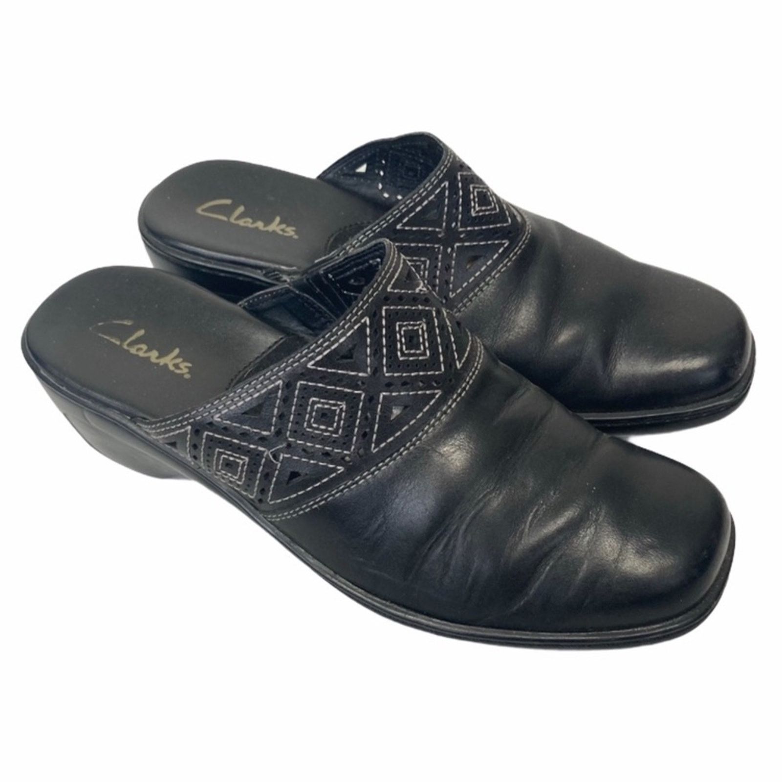 Clarks Clarks Black Leather Clogs Perforated Detail Sz 7.5 Size US 7.5 / IT 37.5 - 1 Thumbnail