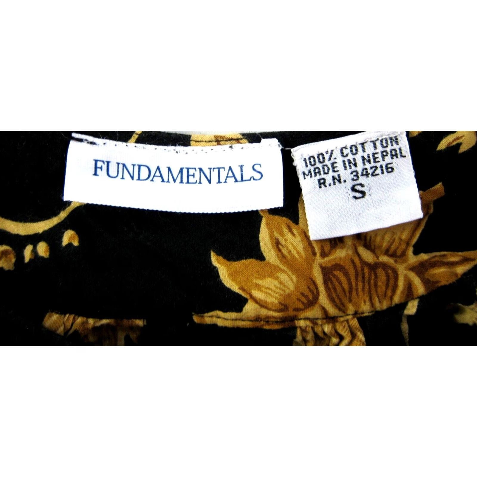 Vintage Fundamentals Cotton Black Yellow Floral Short Sleeve Muumuu Dress S Size 28" / US 6 / IT 42 - 3 Thumbnail