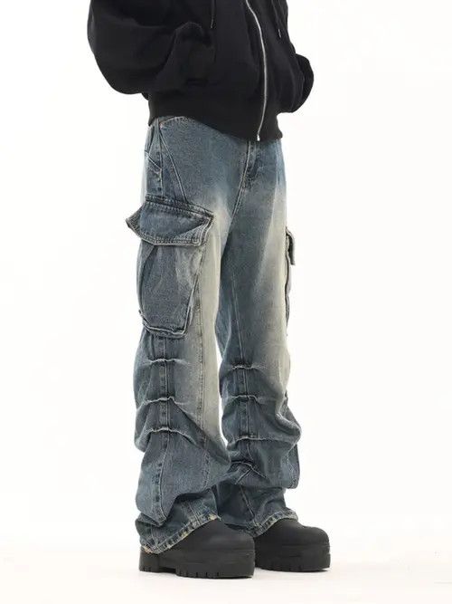 VIBE Cargo Pleated Stack Denim Jeans Size US 30 / EU 46 - 7 Thumbnail