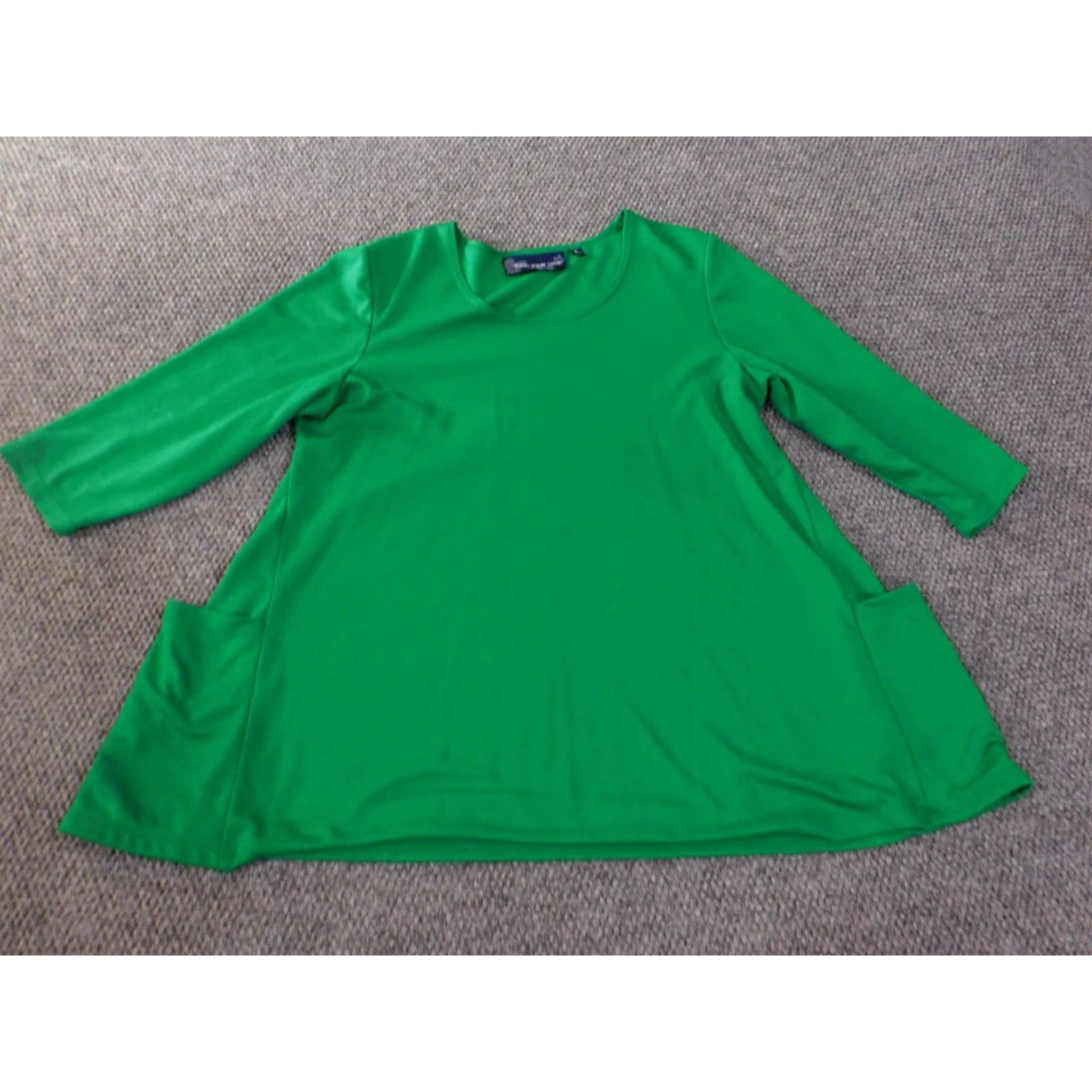 Vintage Susan Graver Shirt Womens M Green Long Sleeve Collared Button-Up Pullover Pocketed Stretch Knit Basic Casual Vintage? No (do not include vintage) Size M / US 6-8 / IT 42-44 - 2 Thumbnail