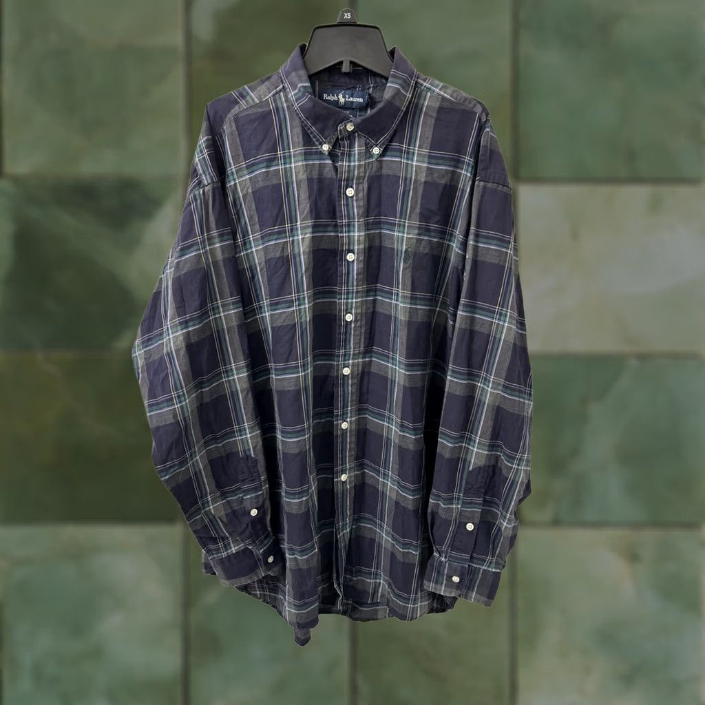 Ralph Lauren VINTAGE Ralph Lauren Blake Shirt Mens XL Navy Blue Plaid Cotton Button-Down L/S Size US XL / EU 56 / 4 - 1 Thumbnail