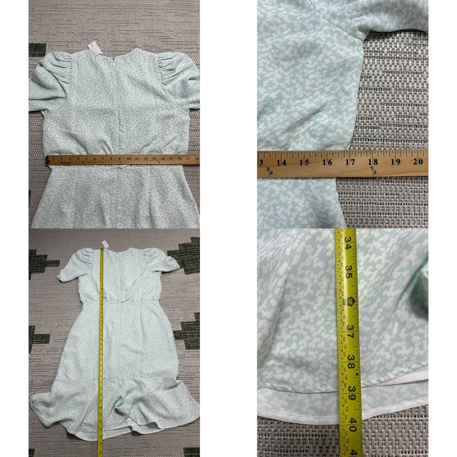 Ann Taylor Ann Taylor Dress Womens 8 Fit & Flare Green Dappled Puff Sleeve Back Zip Short Sleeve Casual Party/Cocktail Size M / US 6-8 / IT 42-44 - 8 Thumbnail