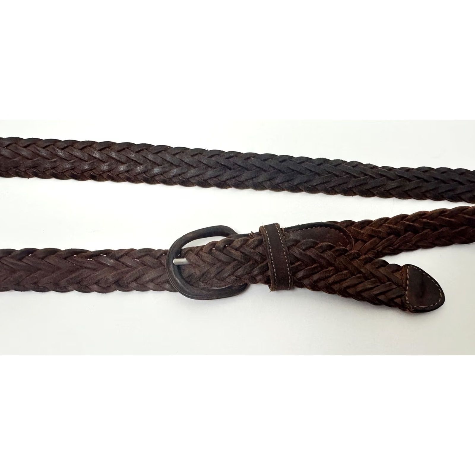 Vintage Unbranded Distressed Brown Leather Belt 38 Men Braided/Woven Adjustable Heavy Patina 80s 90s Grunge Style Size 38 - 4 Thumbnail