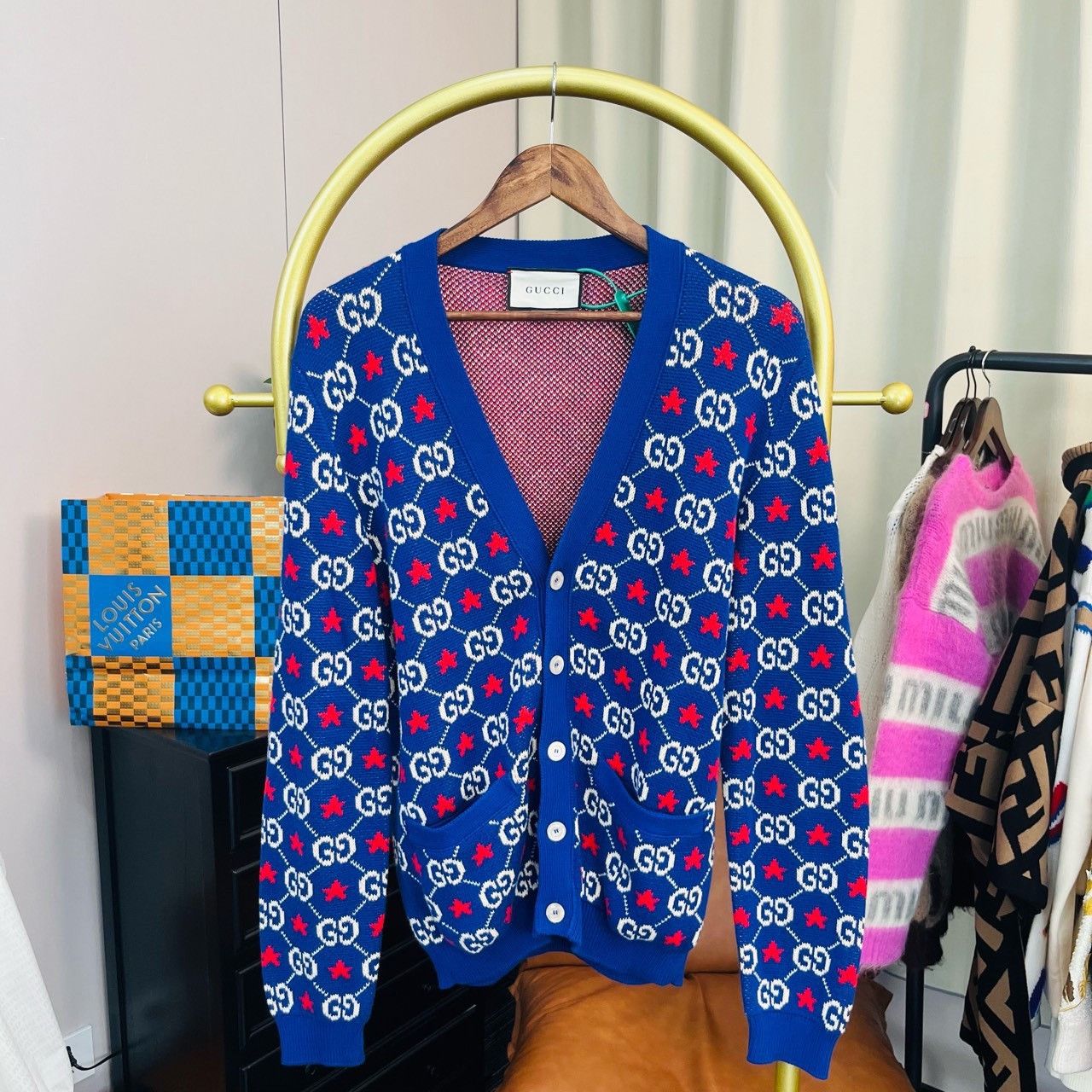Gucci Blue new star full print cardigan sweater 2501-Nextar - Main Image