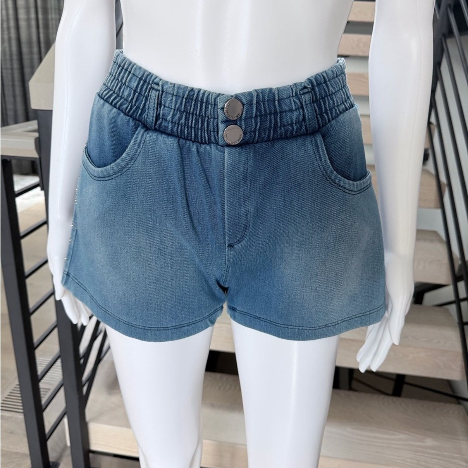 Other New Y2K Pitbull Blue Denim Jeans Shorts Butt sculpting Size 27" / US 4 / IT 40 - 1 Thumbnail