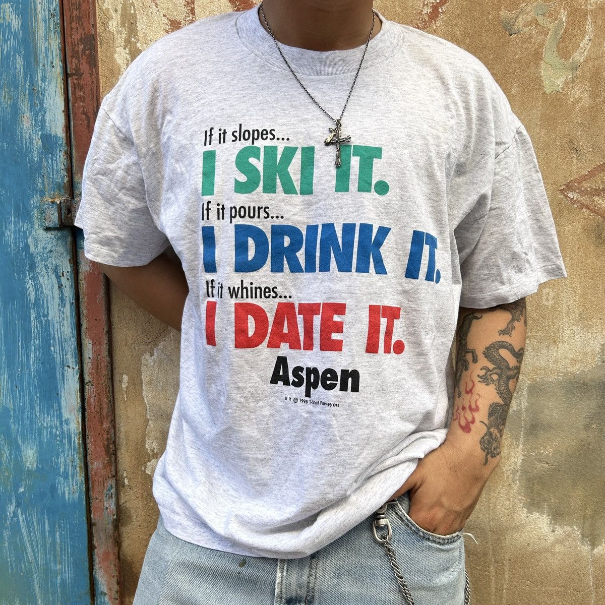 Vintage 1980s Aspen Wording Tee Size US XL / EU 56 / 4 - 1 Thumbnail