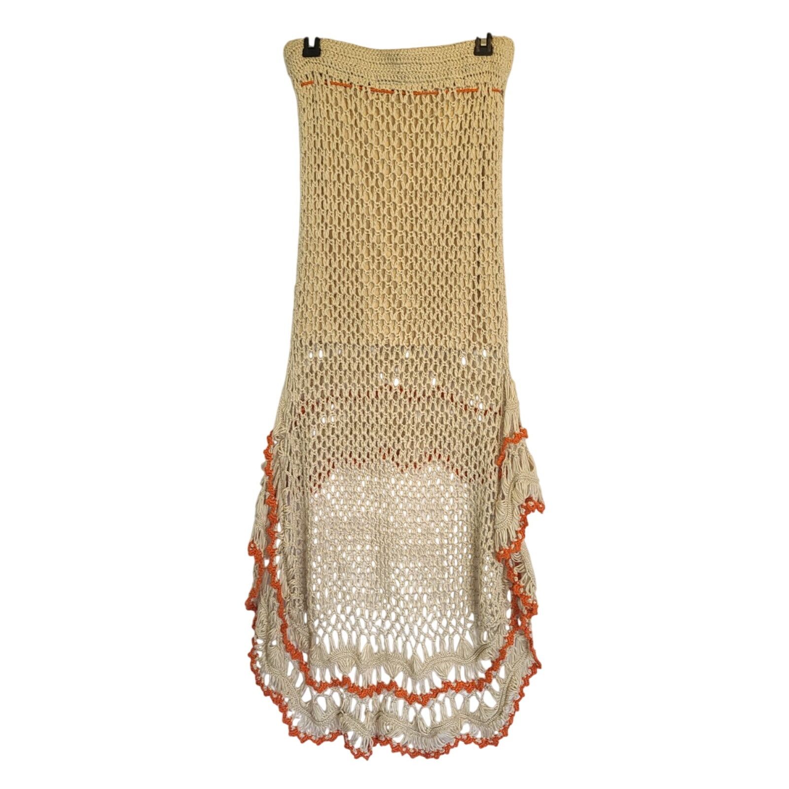 Other Vintage Y2K 90s Umgee Crochet Beige Orange Hi-Lo Skirt Large Size 28" / US 6 / IT 42 - 5 Thumbnail