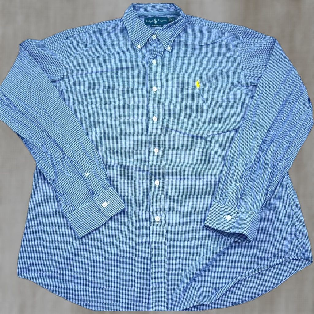 Ralph Lauren Ralph Lauren Shirt Men XL Blue White Button Up Custom Fit Mini Check Gingham A87 Size US XL / EU 56 / 4 - 1 Thumbnail