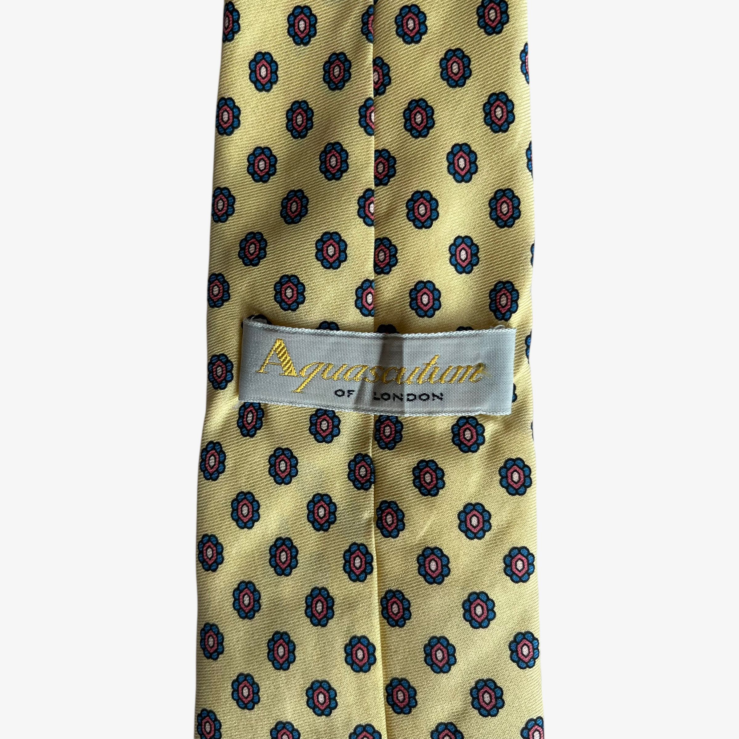 Aquascutum Vintage 80s Aquascutum Abstract Floral Print Yellow Silk Tie Size ONE SIZE - 2 Thumbnail