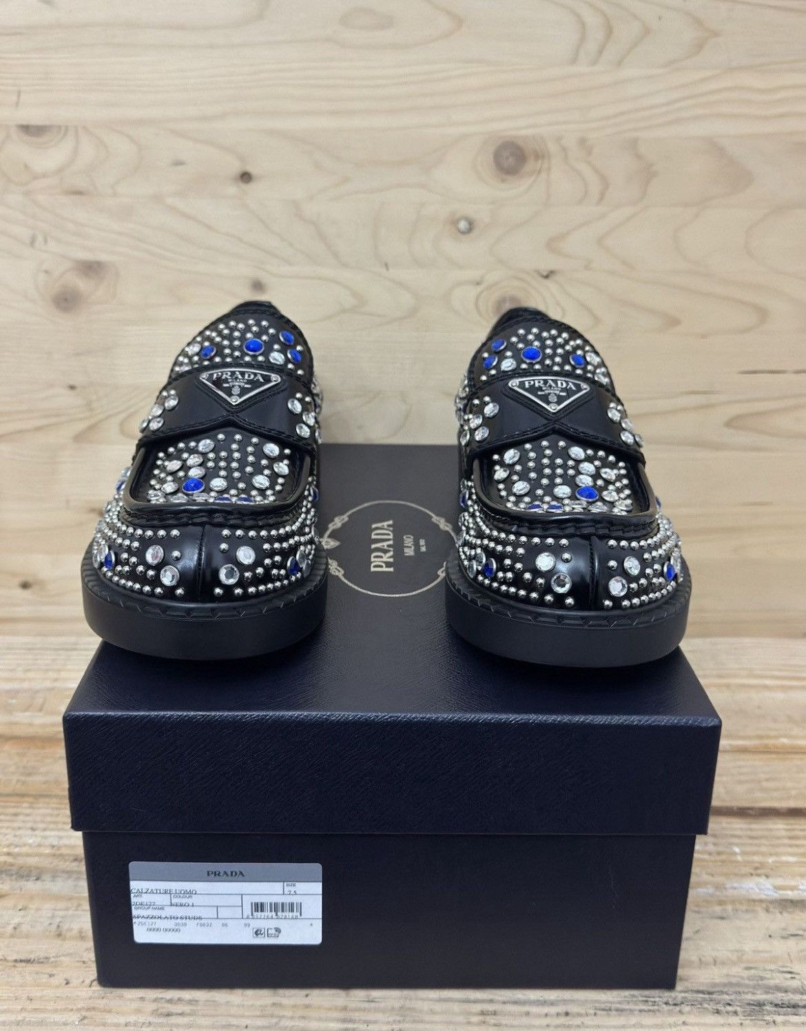 Prada Prada Brushed-leather loafers with studs and rhinestones Size US 7.5 / EU 40-41 - 1 Thumbnail
