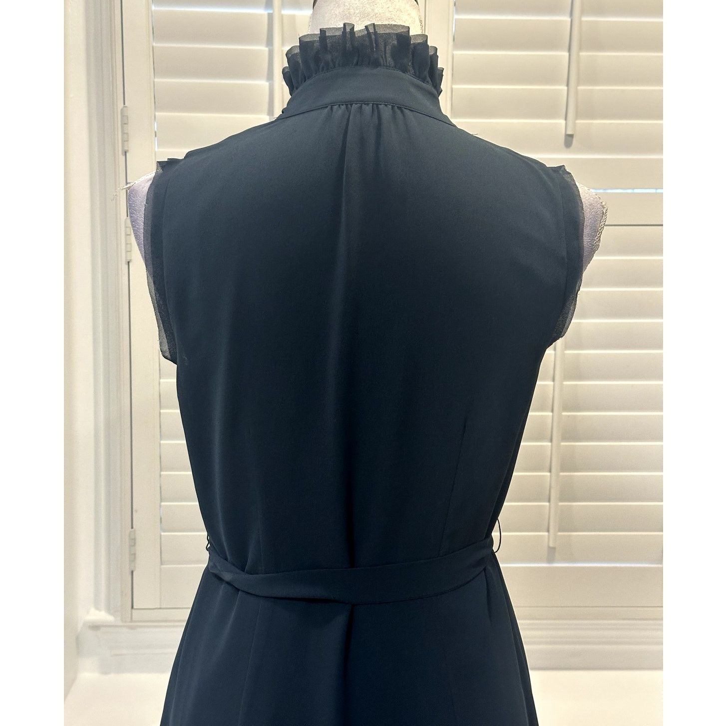 Loft Loft Navy Blue Sleeveless Ruffle Collar Belted Midi Dress 2 Size XS / US 0-2 / IT 36-38 - 5 Thumbnail