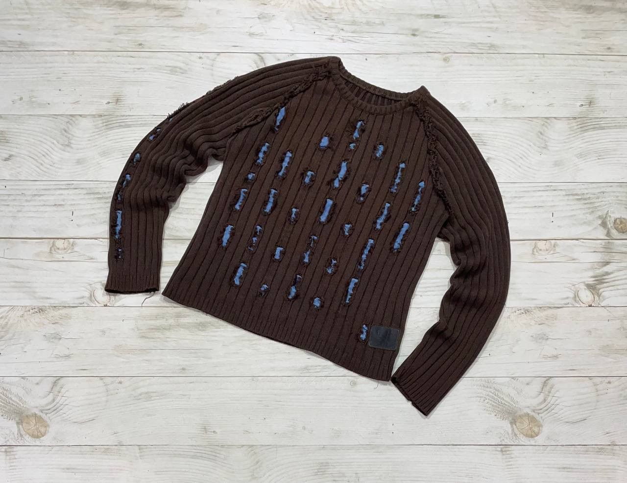 image of Vintage Dolce & Gabbana Distressed Sweater Avant Garde Y2K M in Brown, Men's (Size Medium)