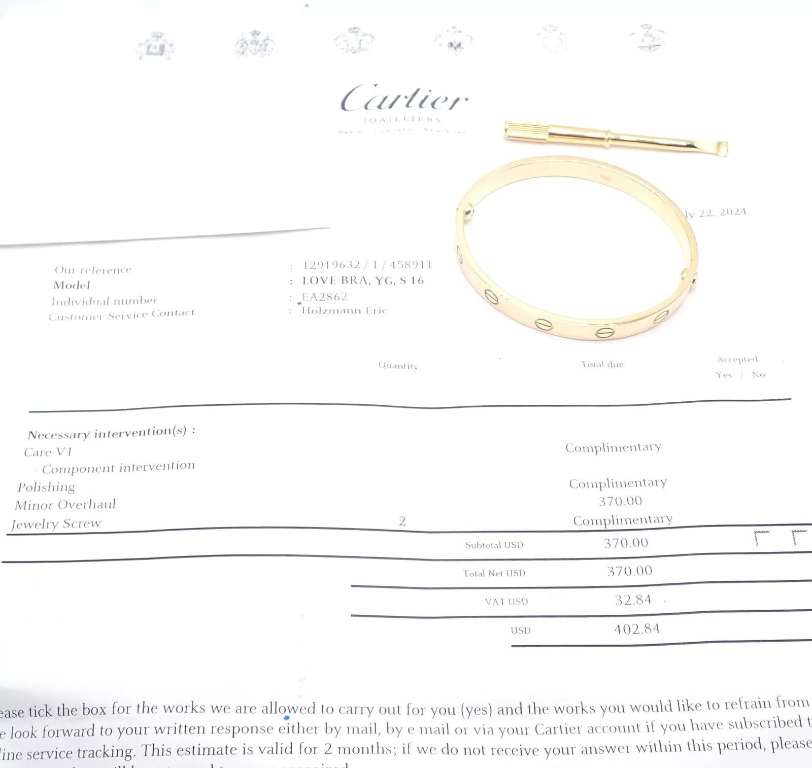 Cartier Cartier 18k Yellow Gold Love Bangle Bracelet Size 16 Paper Size ONE SIZE - 8 Thumbnail