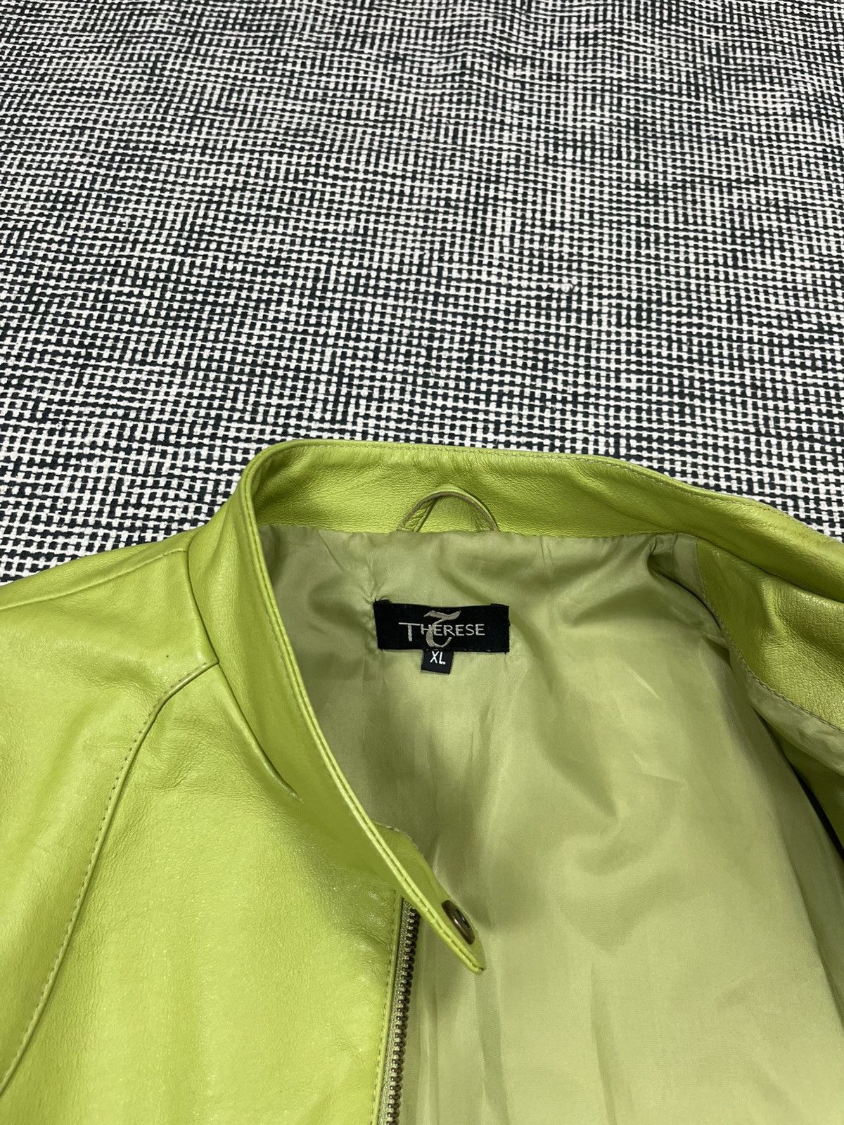 Lime green genuine leather jacket rare cyber rave moto brat