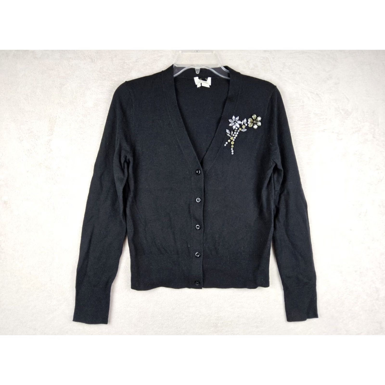 Vintage Kate Spade Cardigan Wool Blend Rhinestone Flowers Black S Womens Sweater Long Sleeve Size S Size S / US 4 / IT 40 - 2 Thumbnail